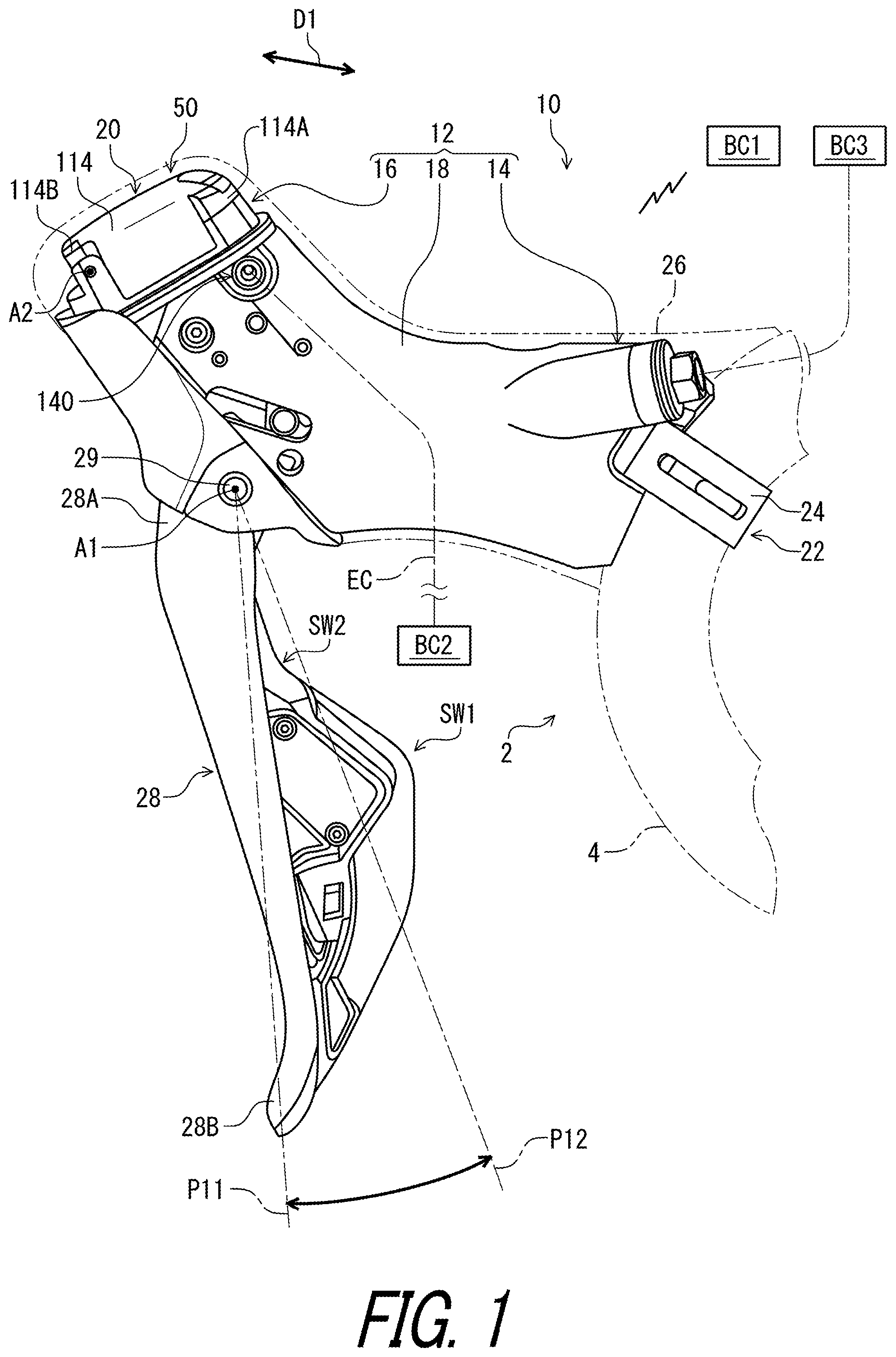 Patent US11814130 Figure 1 – Operating device for human-powered vehicle