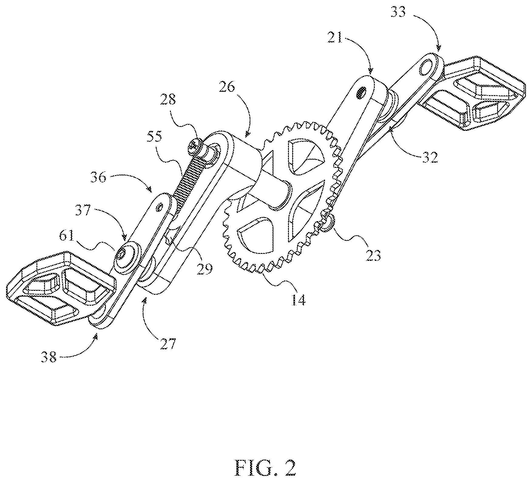 Patent US11814134 Figure 2 – Pivoting crank arm for increased torque