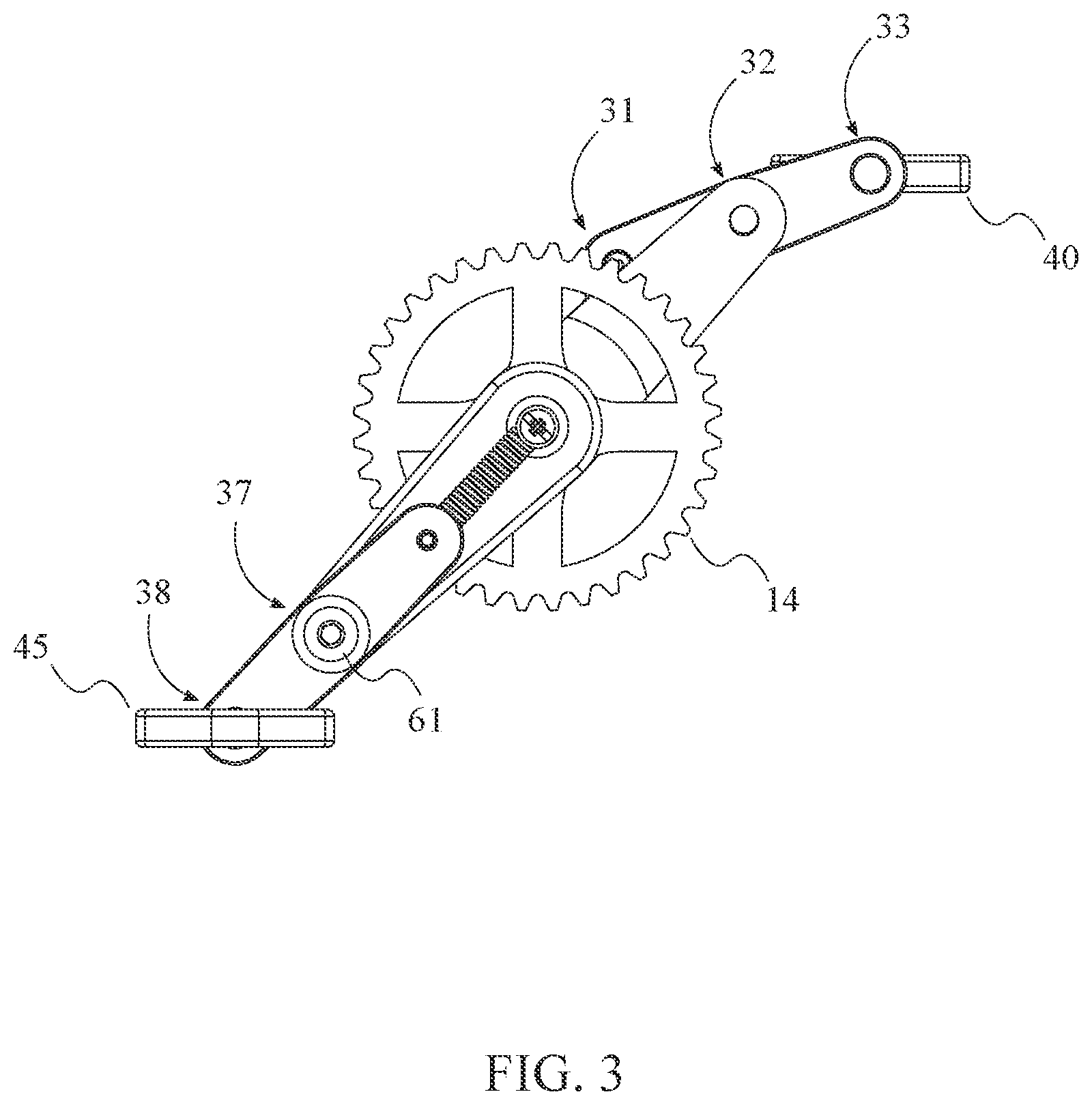 Patent US11814134 Figure 3 – Pivoting crank arm for increased torque