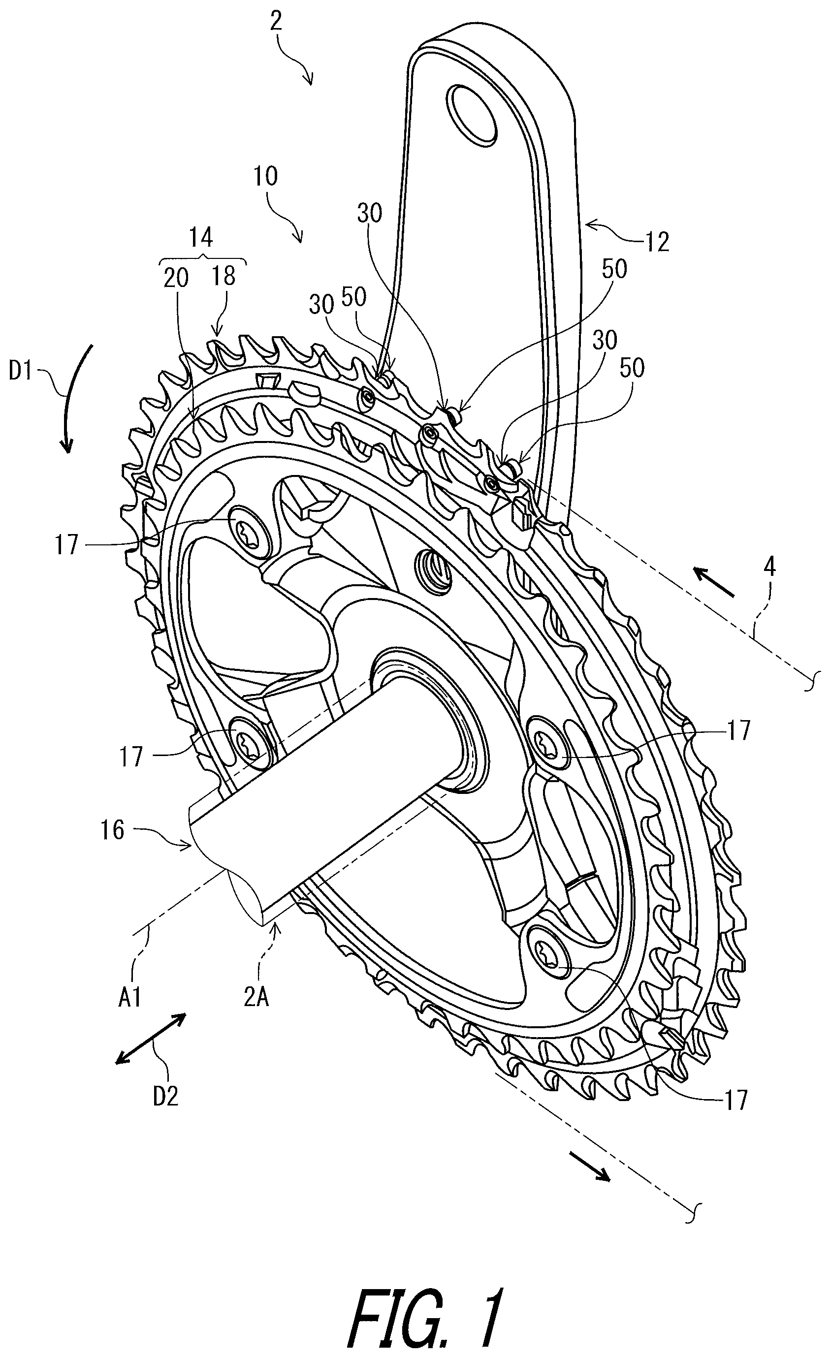 Patent US11814135 Figure 1 – Crank assembly for human powered vehicle