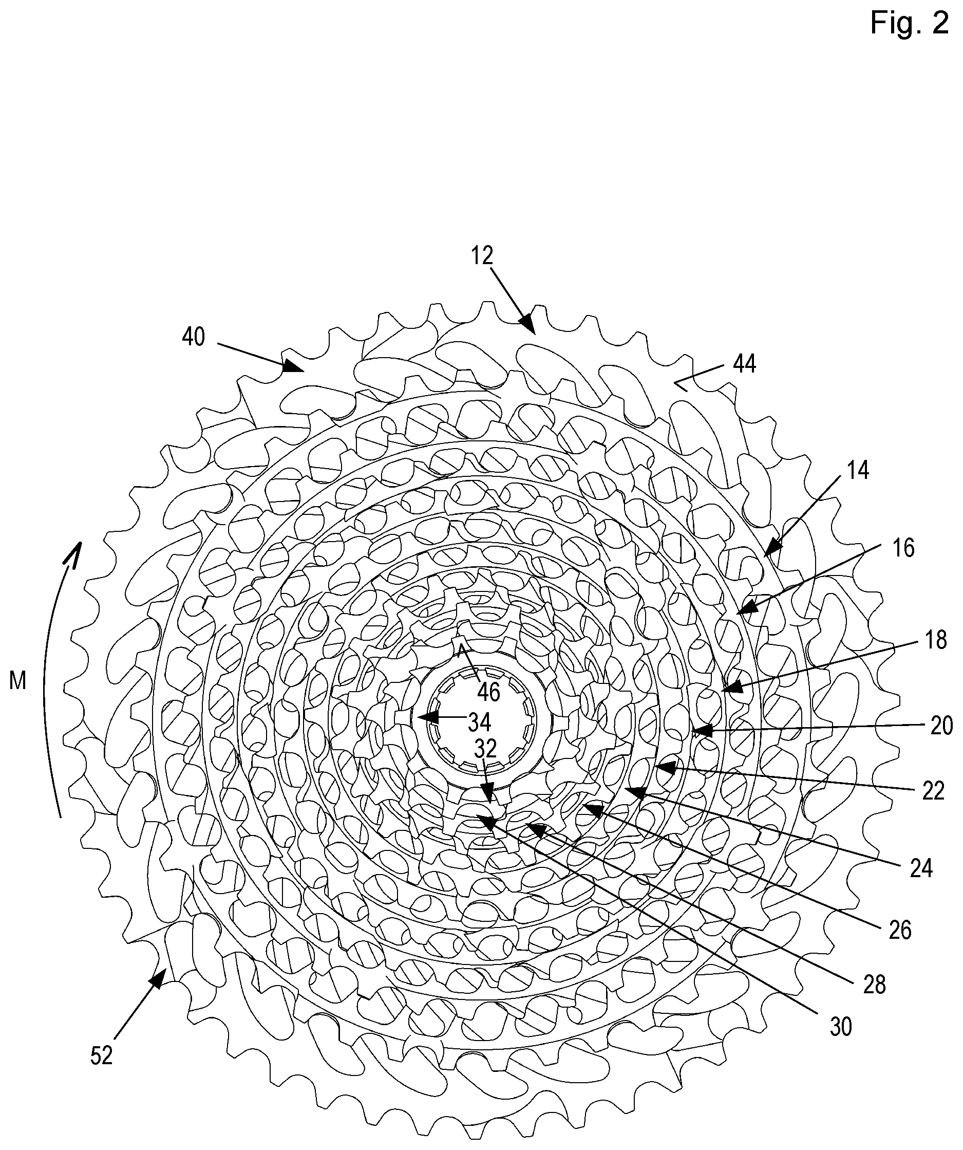 Patent US11814137 Figure 2 – Rear wheel sprocket arrangement