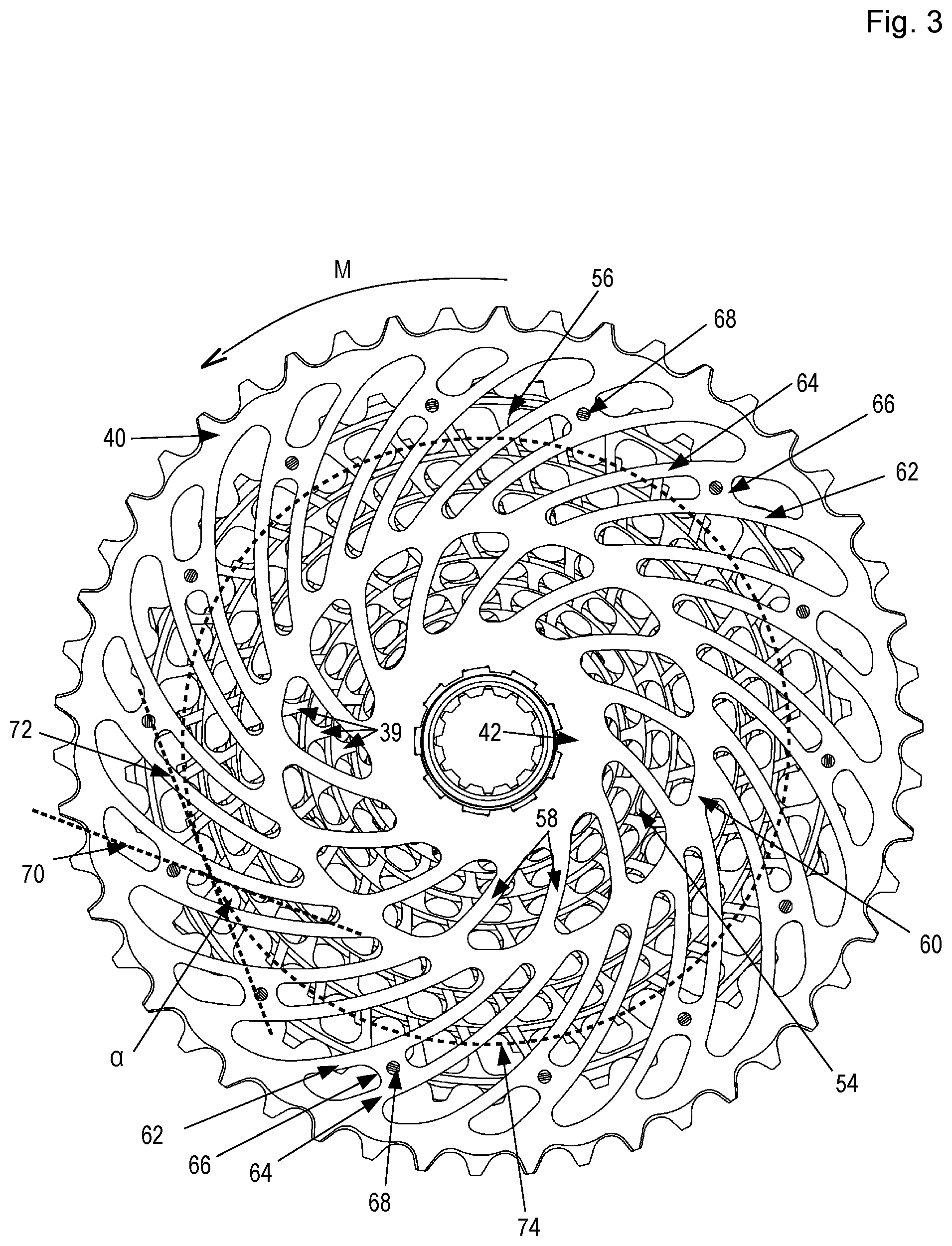 Patent US11814137 Figure 3 – Rear wheel sprocket arrangement