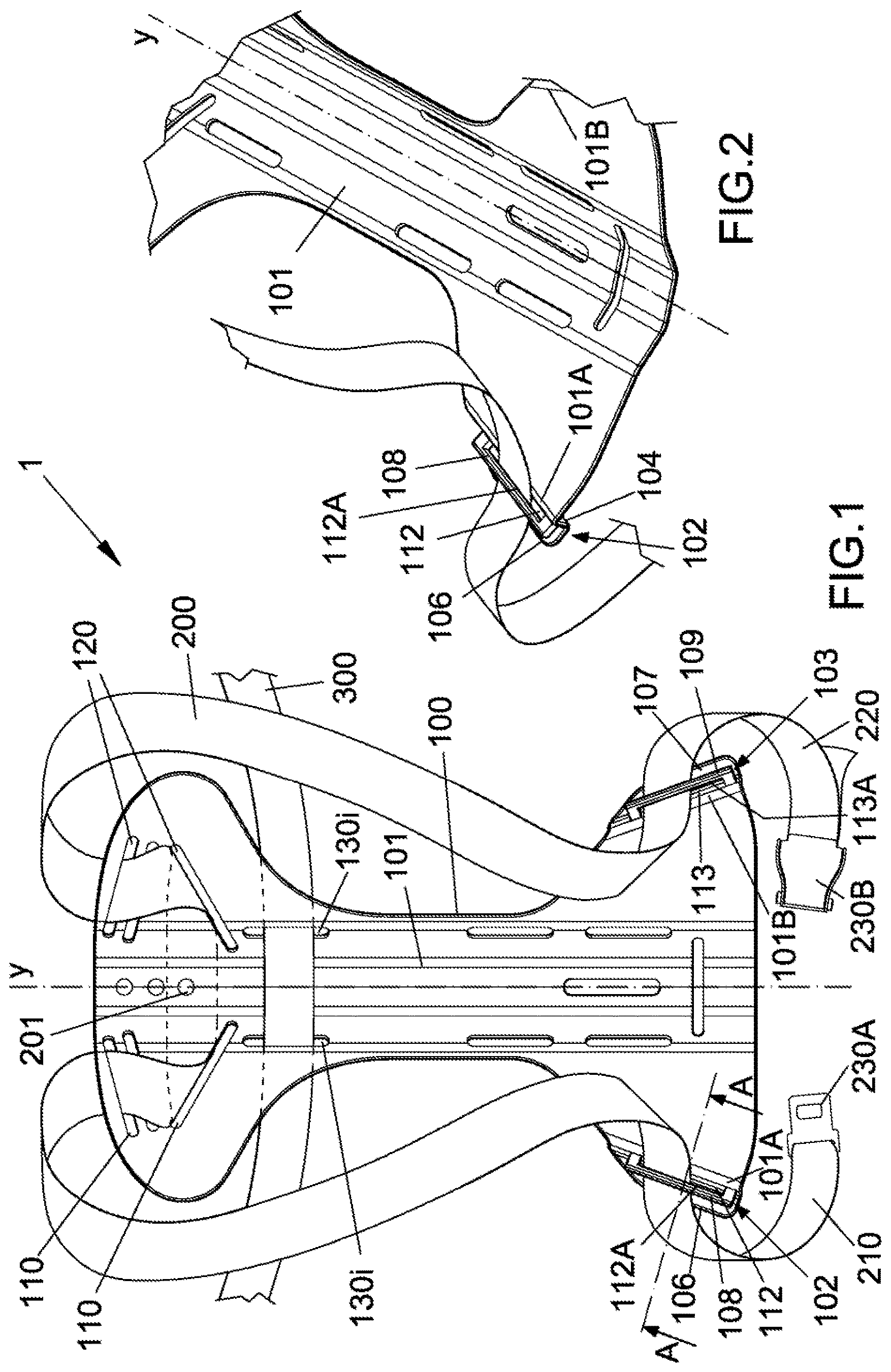 Patent US11814145 — Backrest for scuba diving with a single strap adjustment system — Figure 1