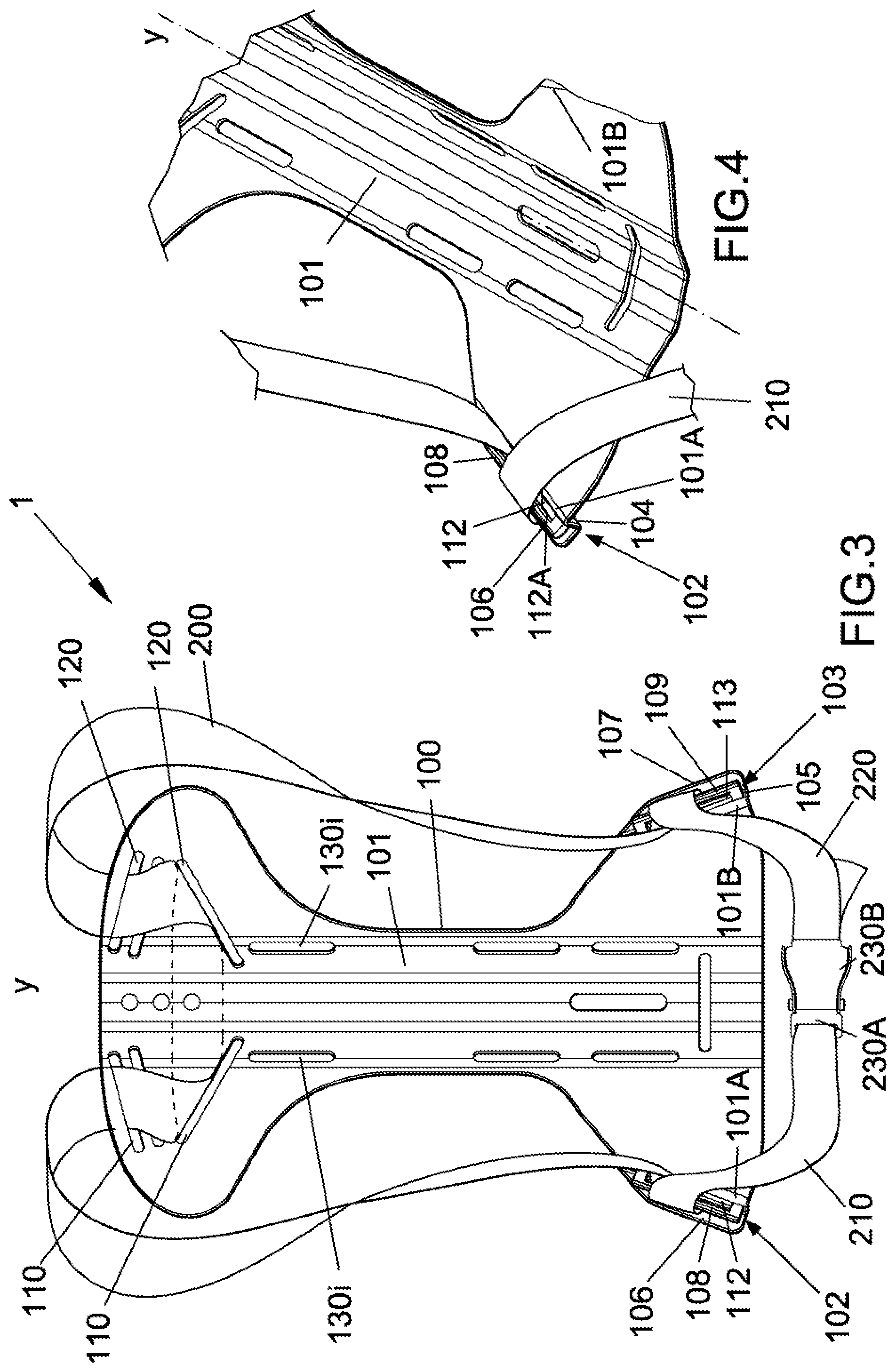 Patent US11814145 Figure 3 – Backrest for scuba diving with a single strap adjustment system