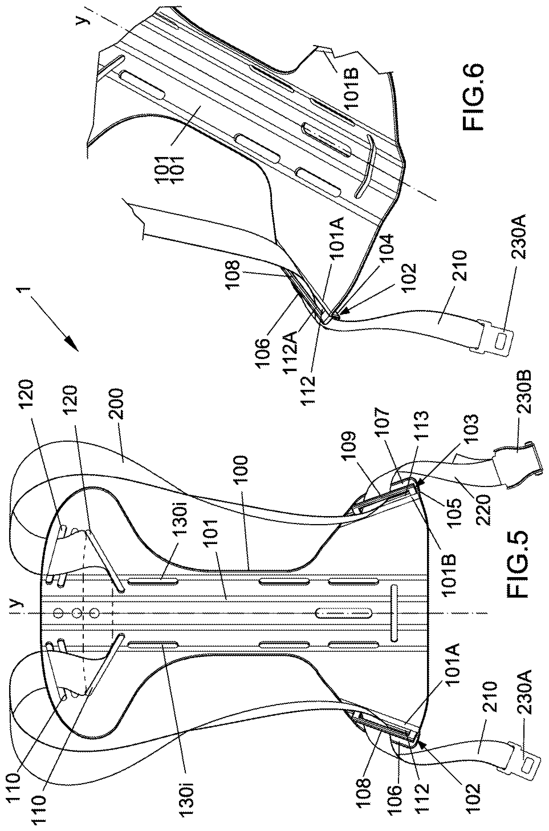 Patent US11814145 Figure 4 – Backrest for scuba diving with a single strap adjustment system