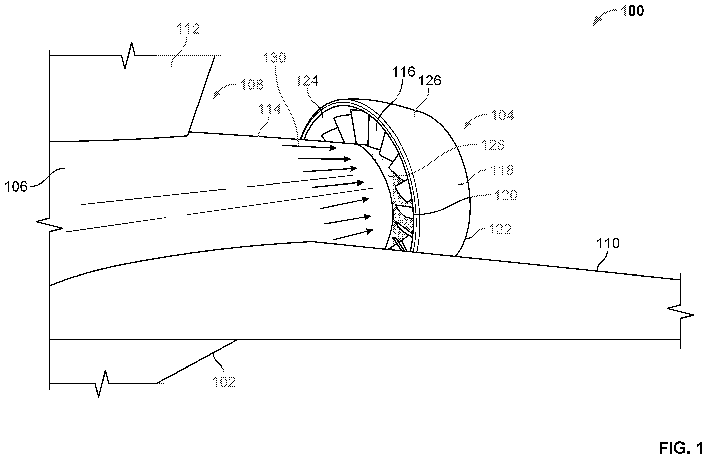 Patent US11814152 Figure 1 – Methods and apparatus for accelerating an aircraft fuselage boundary layer via a fan powered by an auxiliary power unit of the aircraft
