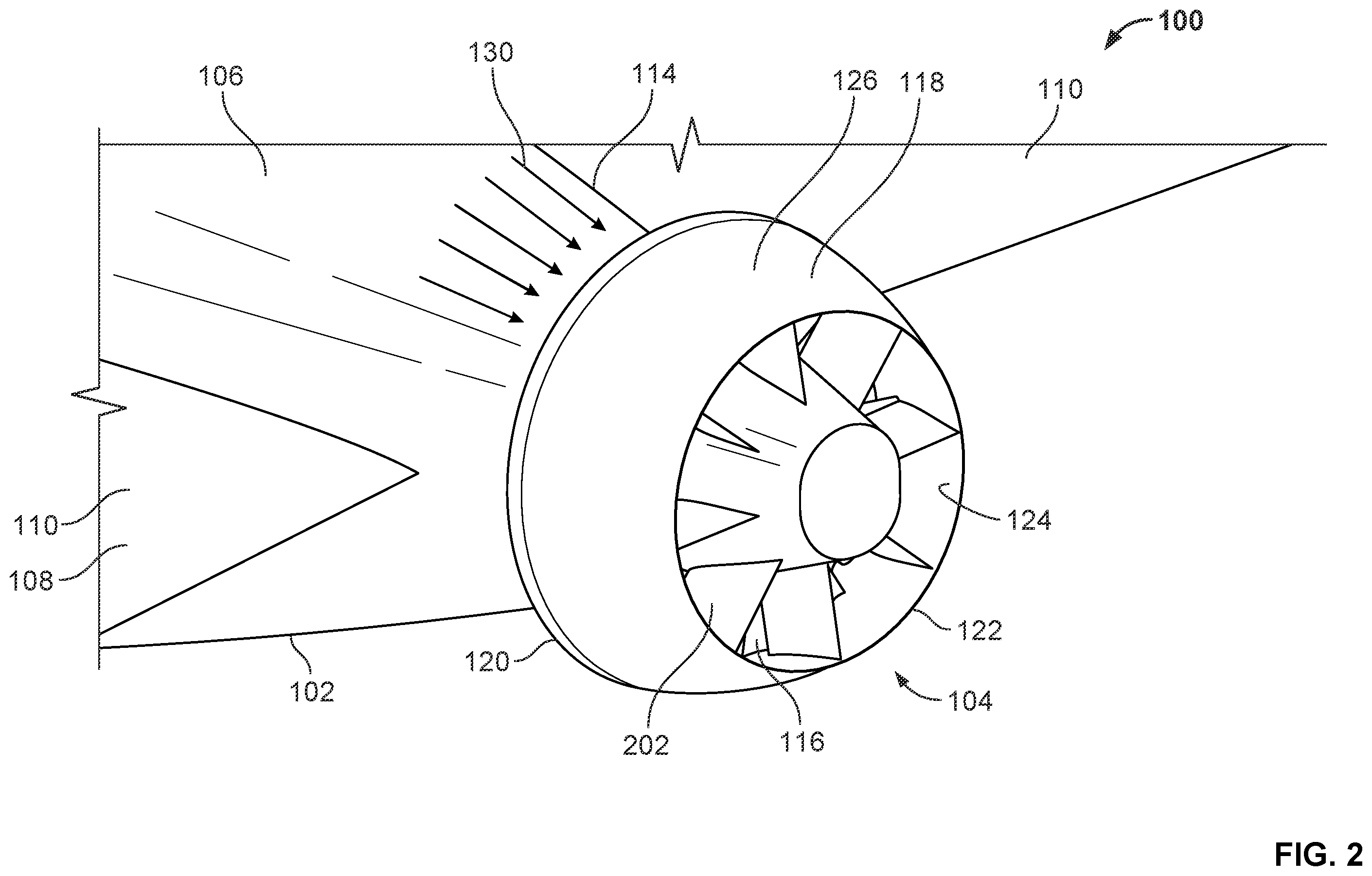Patent US11814152 Figure 2 – Methods and apparatus for accelerating an aircraft fuselage boundary layer via a fan powered by an auxiliary power unit of the aircraft