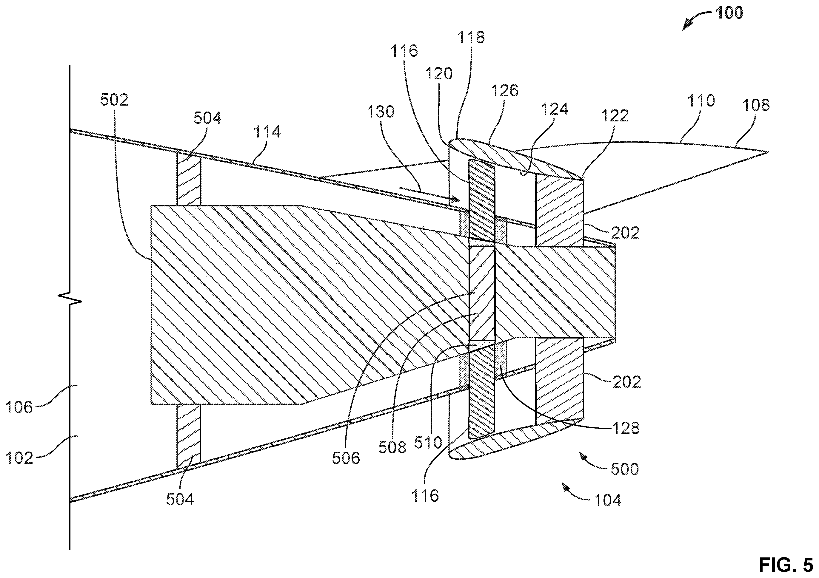 Patent US11814152 Figure 5 – Methods and apparatus for accelerating an aircraft fuselage boundary layer via a fan powered by an auxiliary power unit of the aircraft