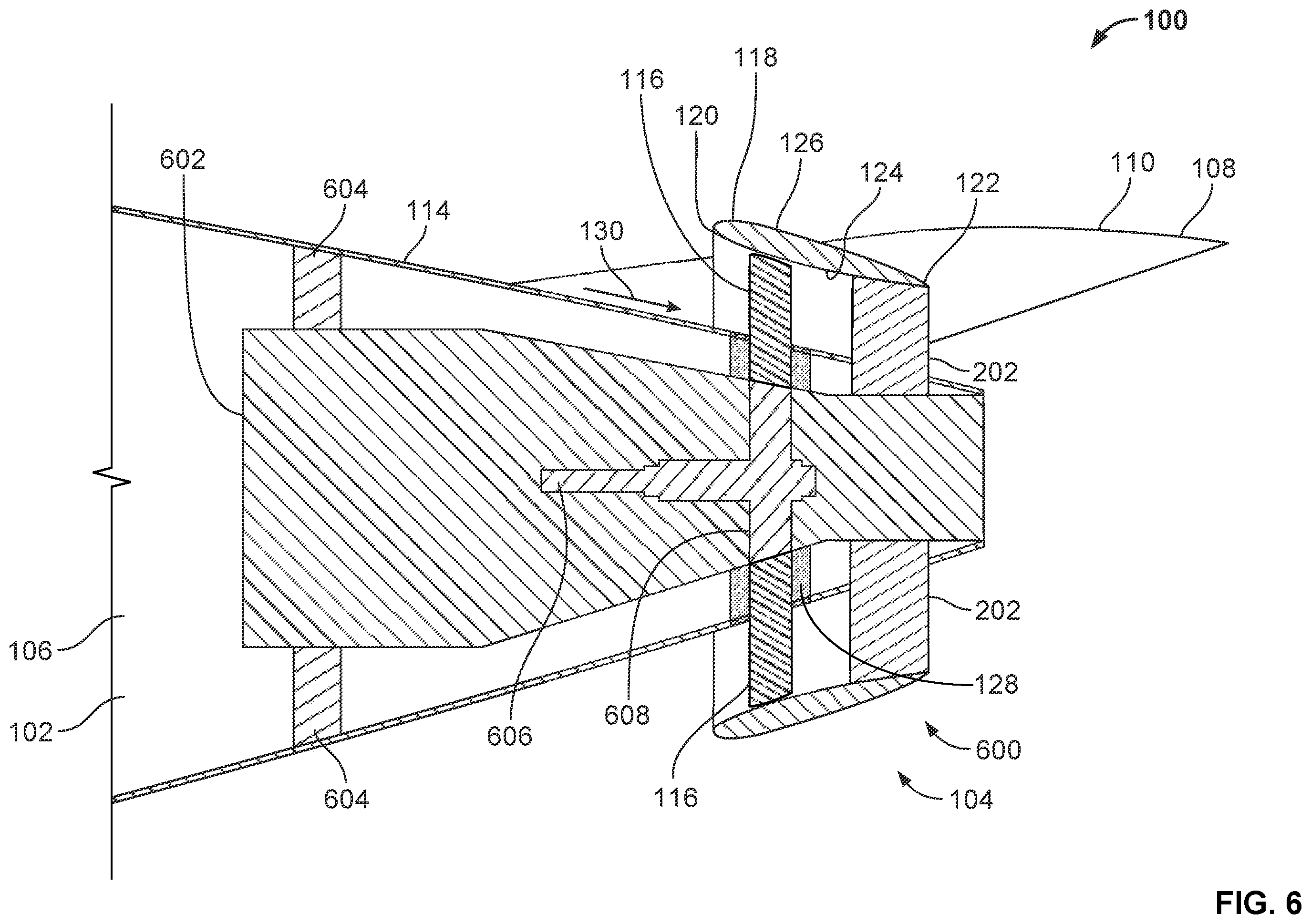 Patent US11814152 Figure 6 – Methods and apparatus for accelerating an aircraft fuselage boundary layer via a fan powered by an auxiliary power unit of the aircraft
