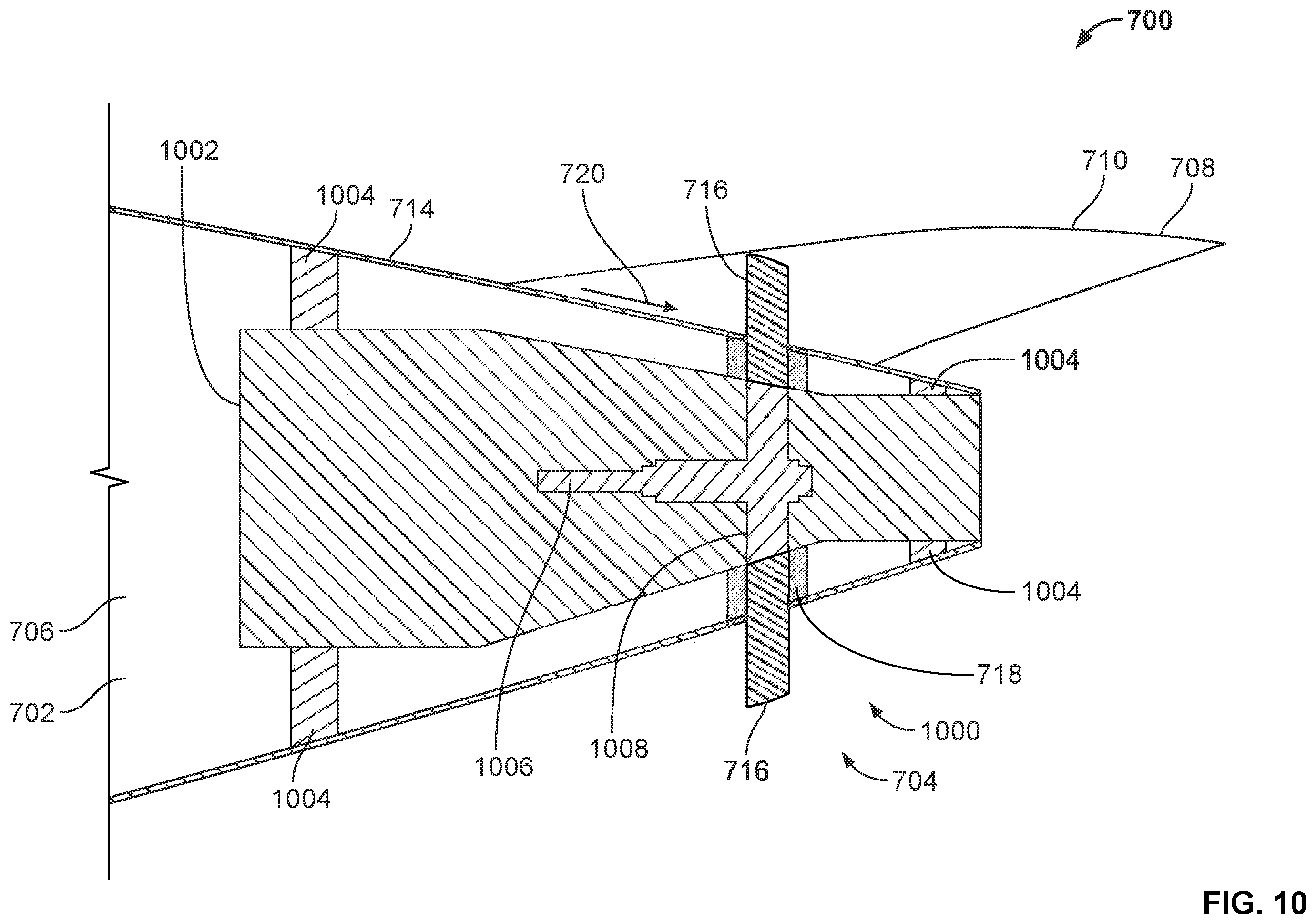 Patent US11814152 Figure 10 – Methods and apparatus for accelerating an aircraft fuselage boundary layer via a fan powered by an auxiliary power unit of the aircraft