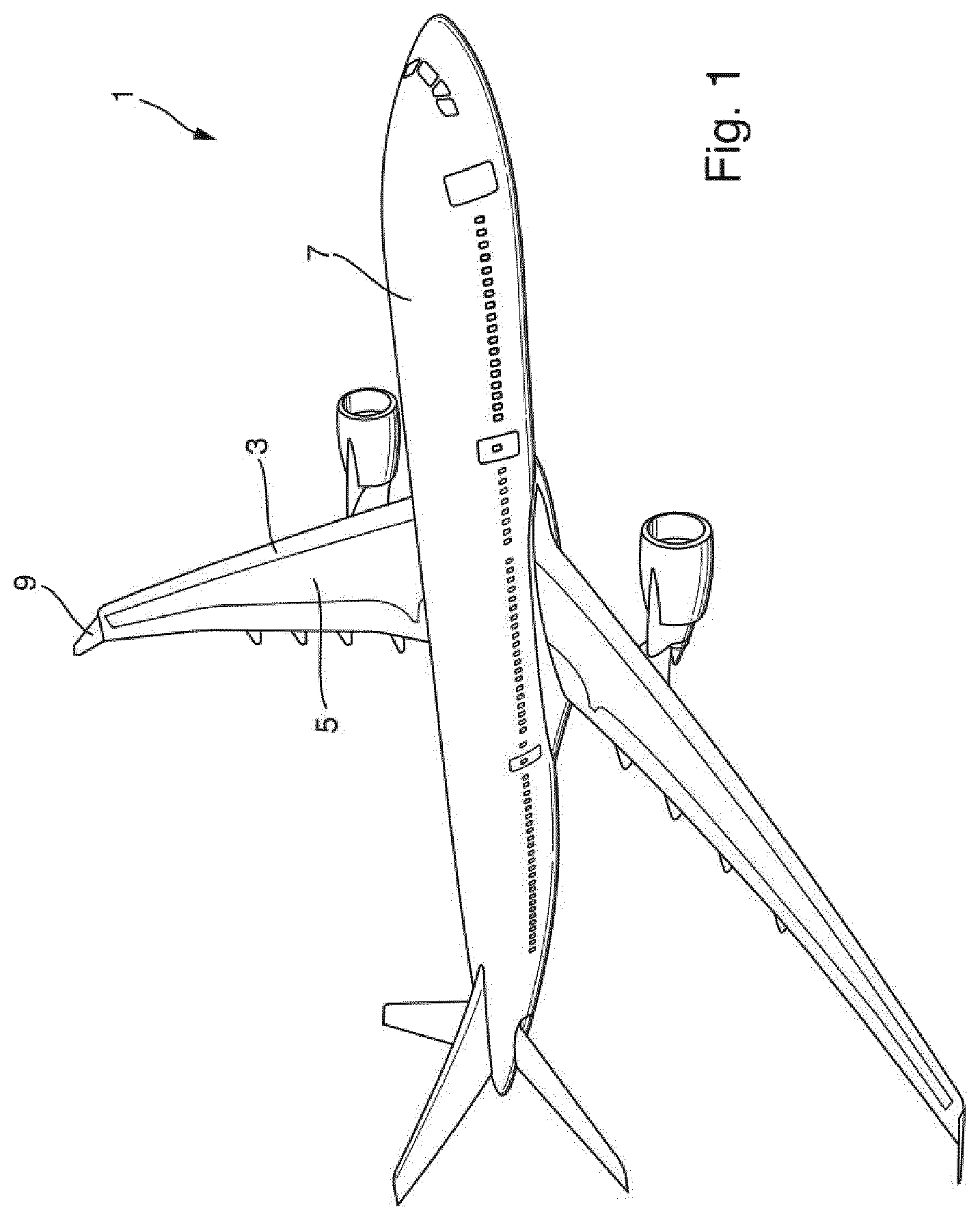 Patent US11814156 Figure 1 – Actuation unit for actuating a foldable wing tip portion of a wing for an aircraft