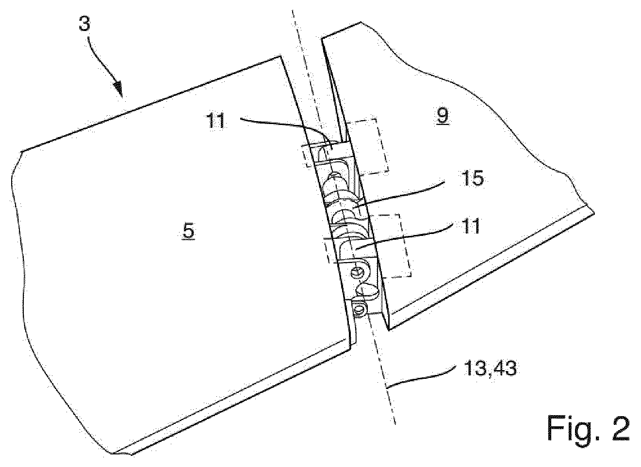 Patent US11814156 Figure 2 – Actuation unit for actuating a foldable wing tip portion of a wing for an aircraft