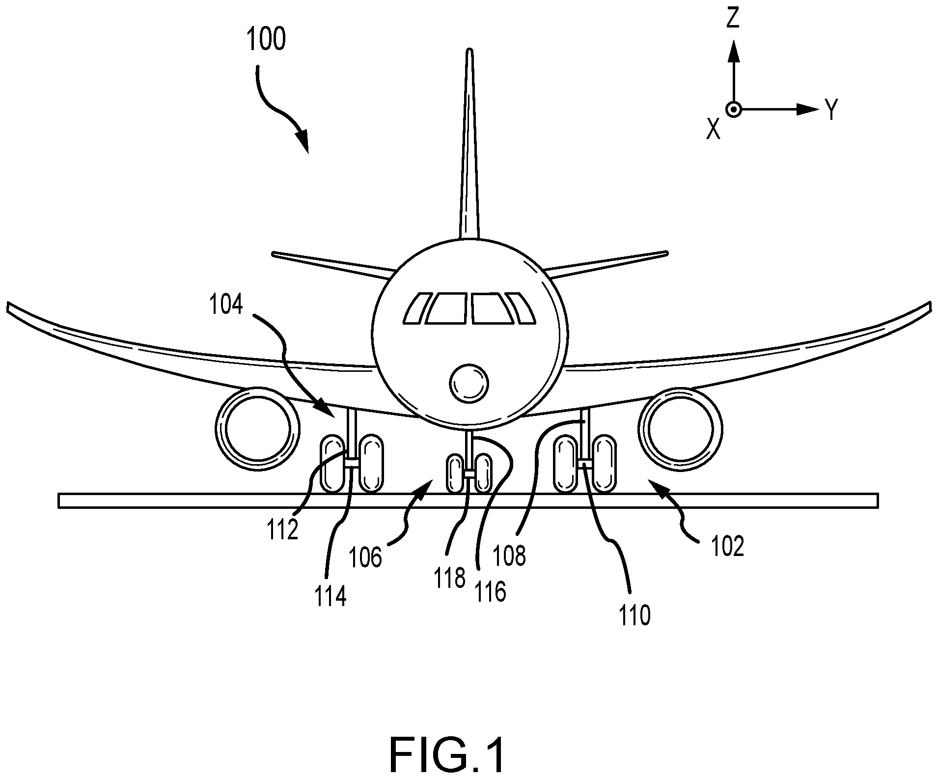 Patent US11814159 Figure 1 – Nose wheel steering system