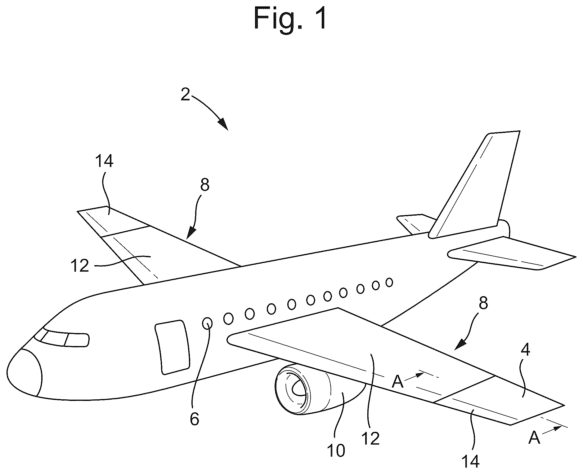 Patent US11814166 — Folding wing tip assembly with linear actuator — Figure 1