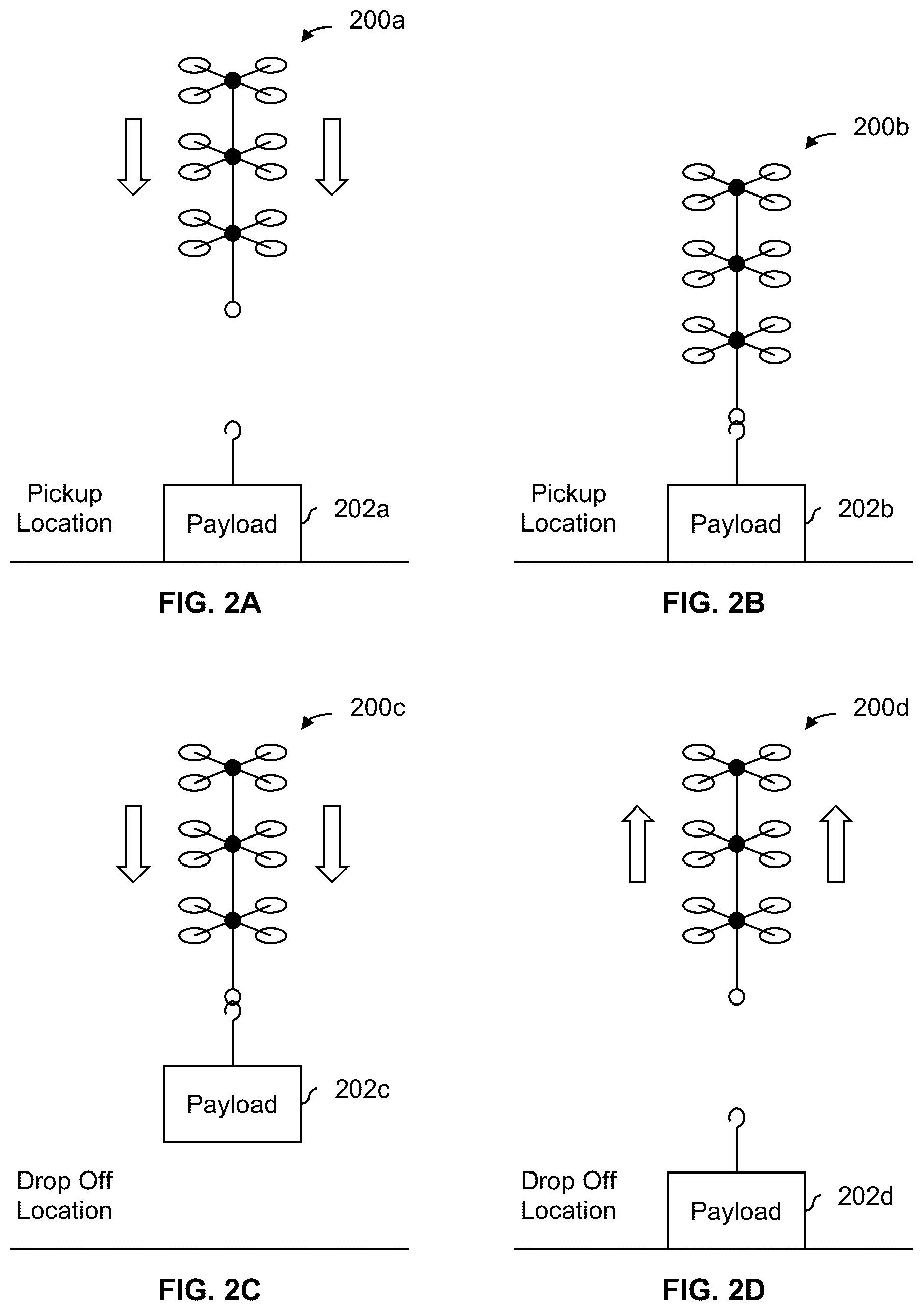 Patent US11814167 Figure 2 – Vertically-tethered multicopters