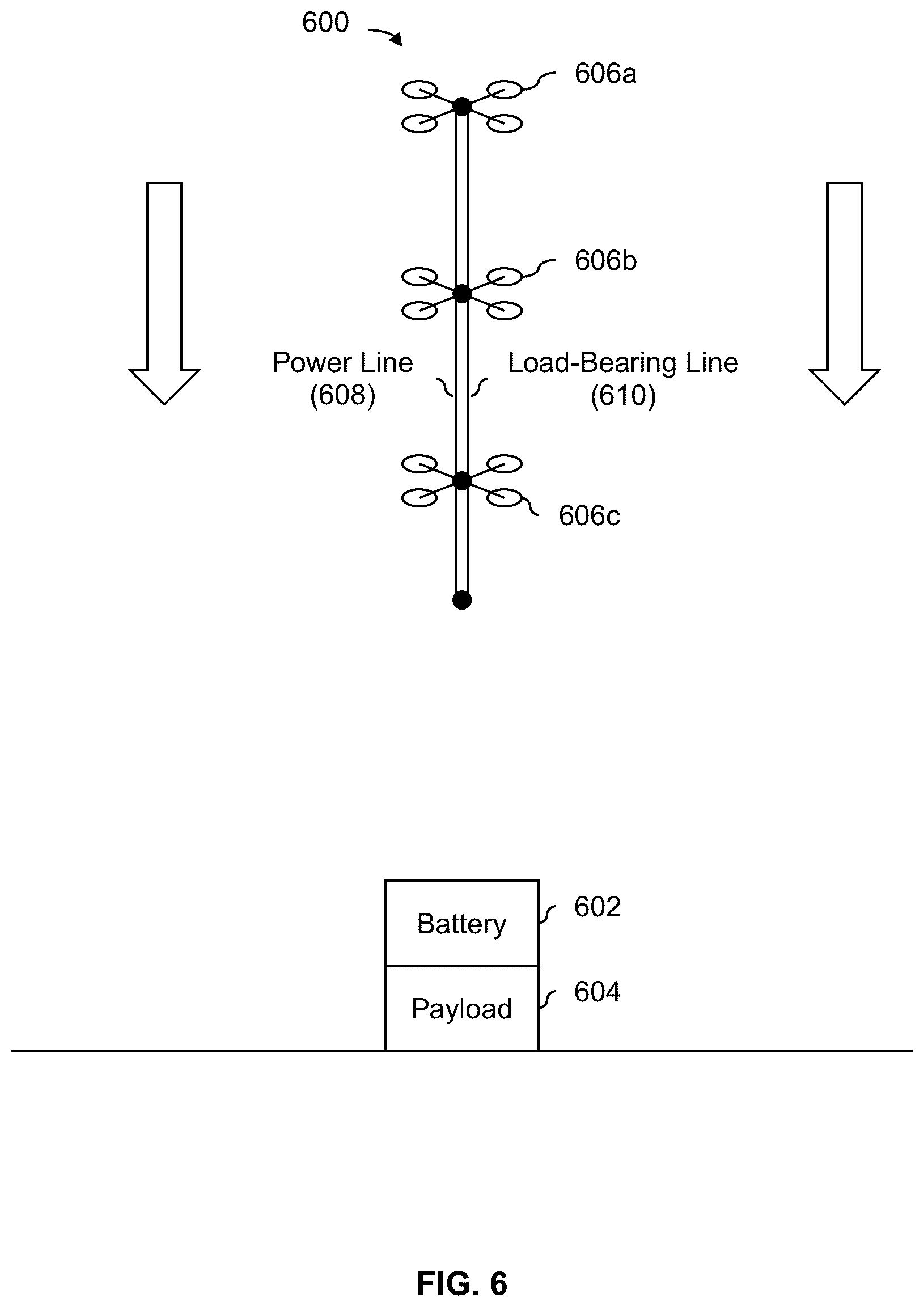 Patent US11814167 Figure 6 – Vertically-tethered multicopters