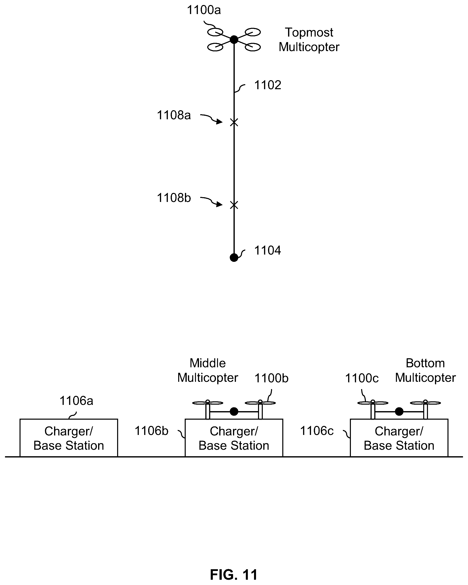 Patent US11814167 Figure 12 – Vertically-tethered multicopters