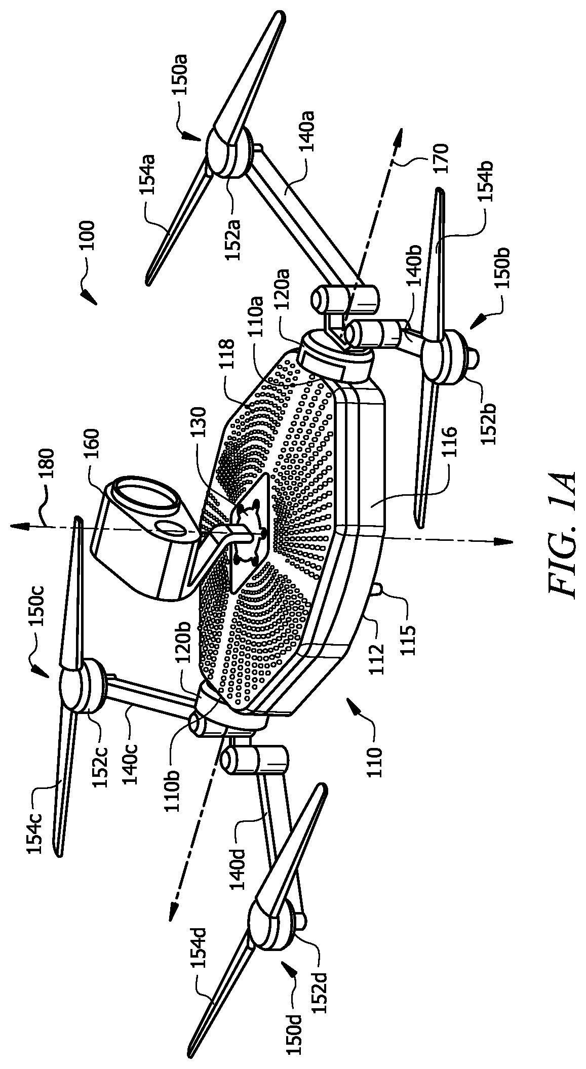 Patent US11814172 — Integrated convertible quadcopter with full field of regard — Figure 1
