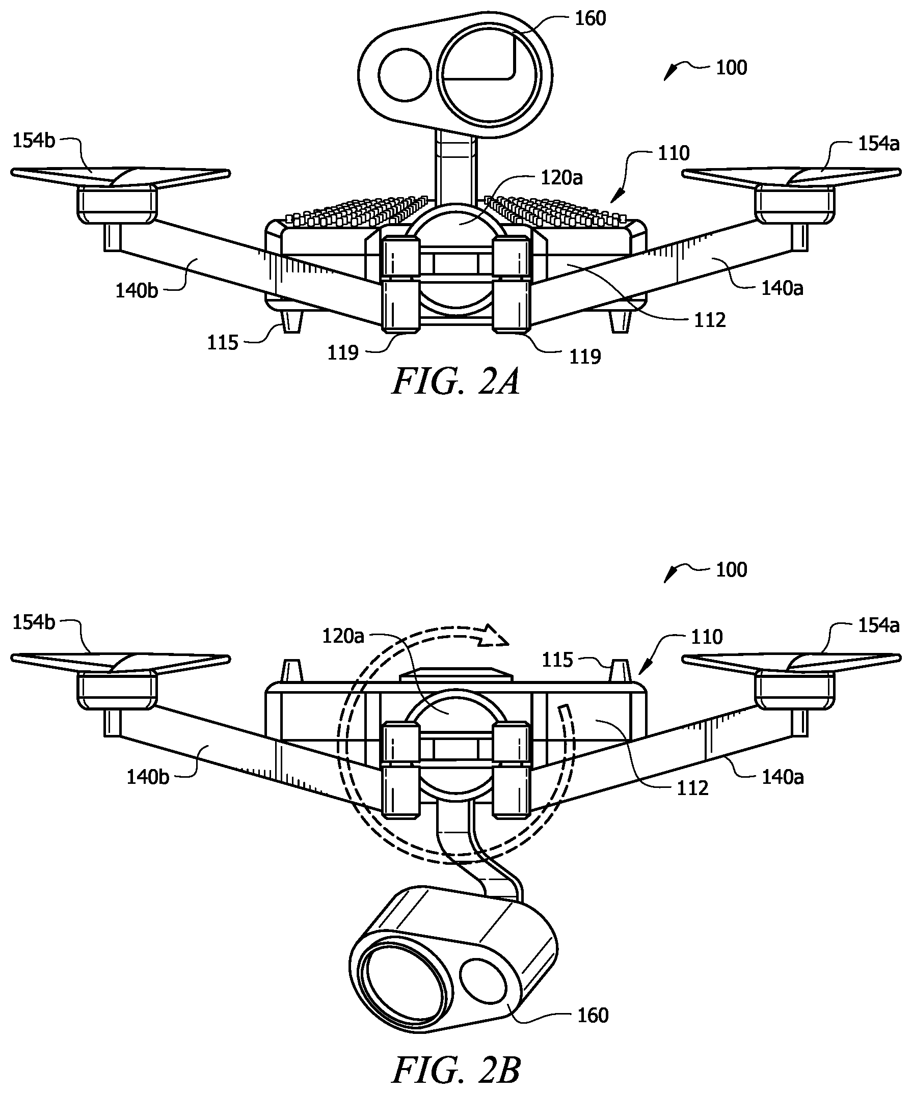 Patent US11814172 Figure 3 – Integrated convertible quadcopter with full field of regard