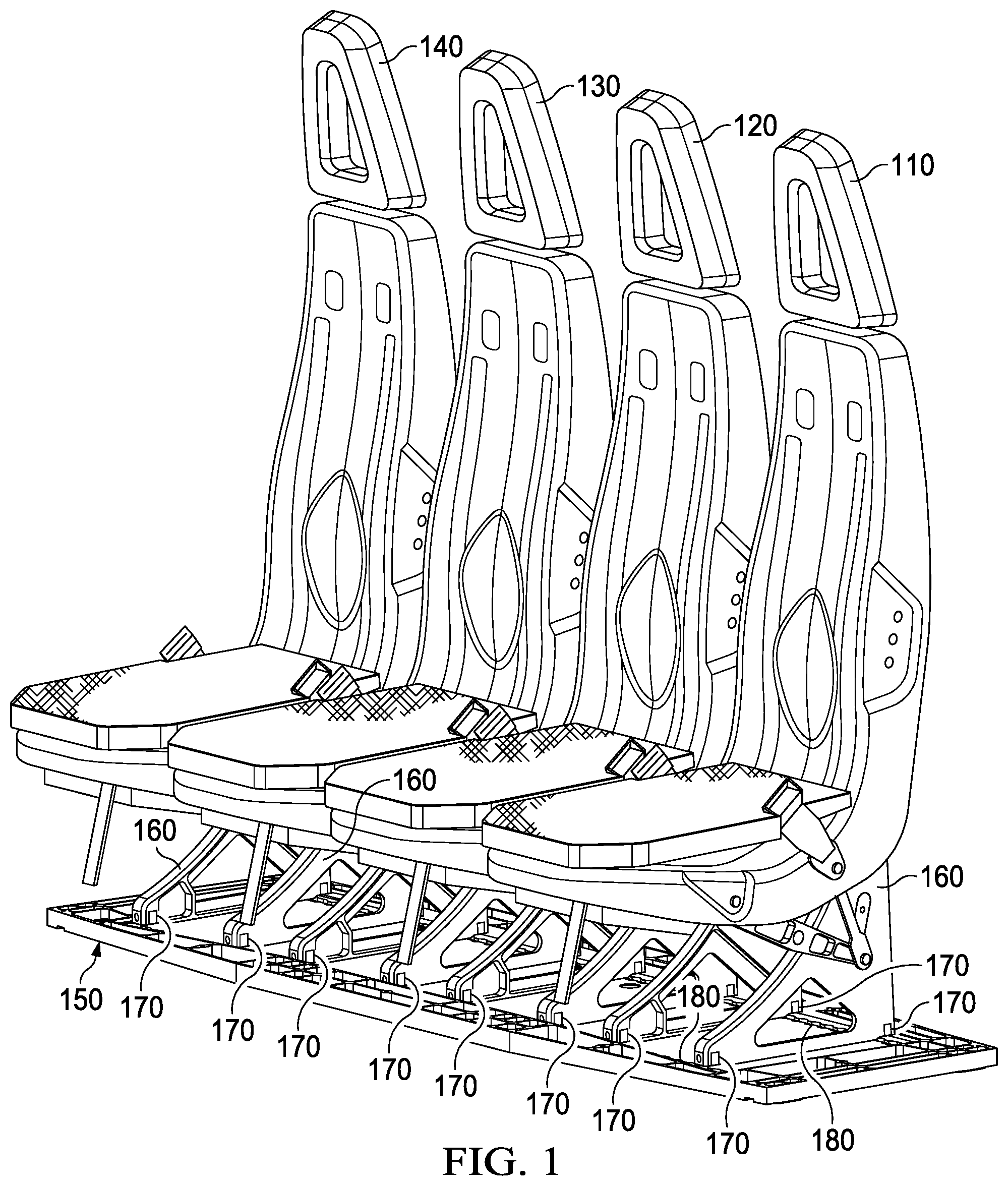 Patent US11814176 — Passenger seat crash safety system — Figure 1