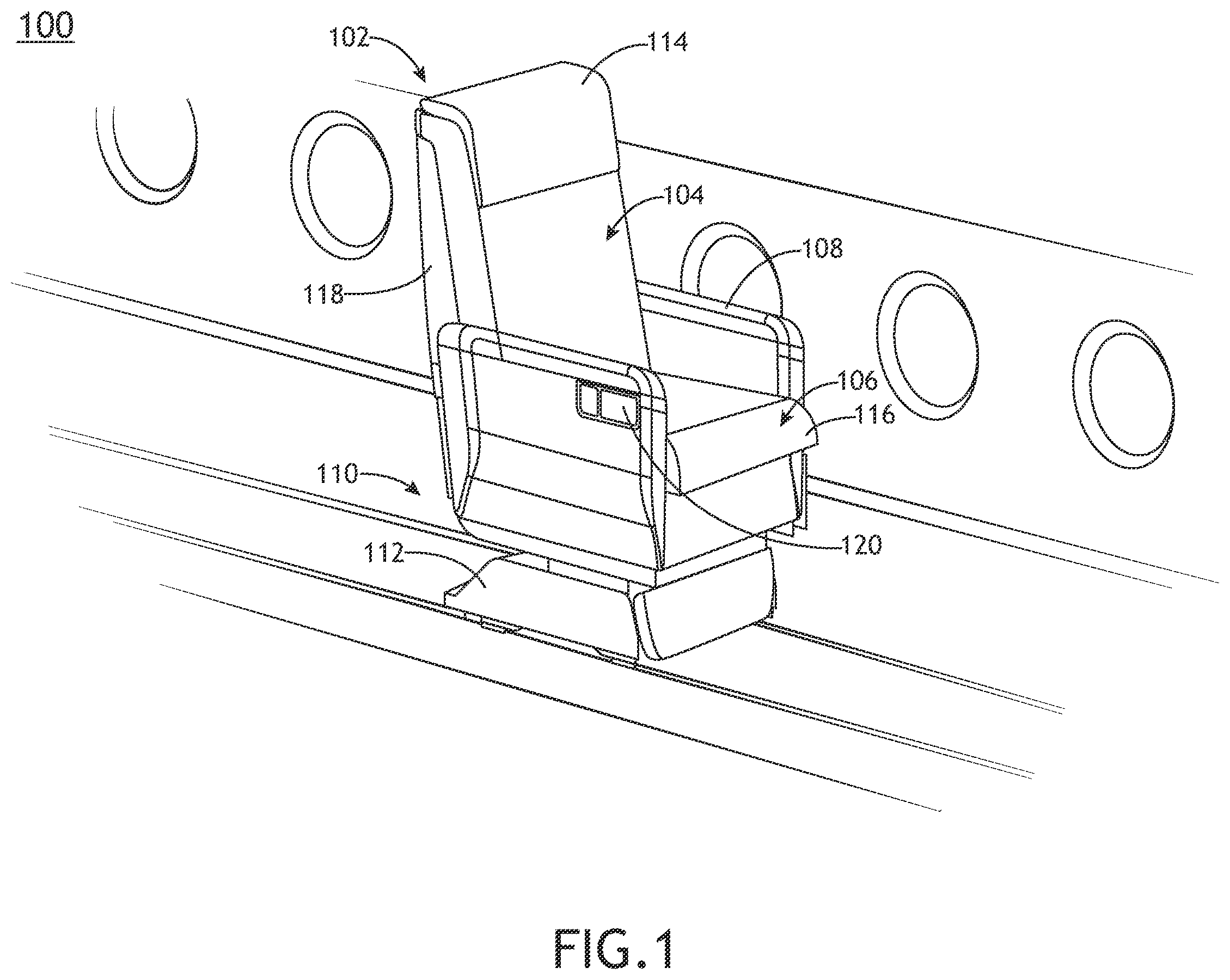 Patent US11814178 — Lift assist system for an aircraft seat — Figure 1
