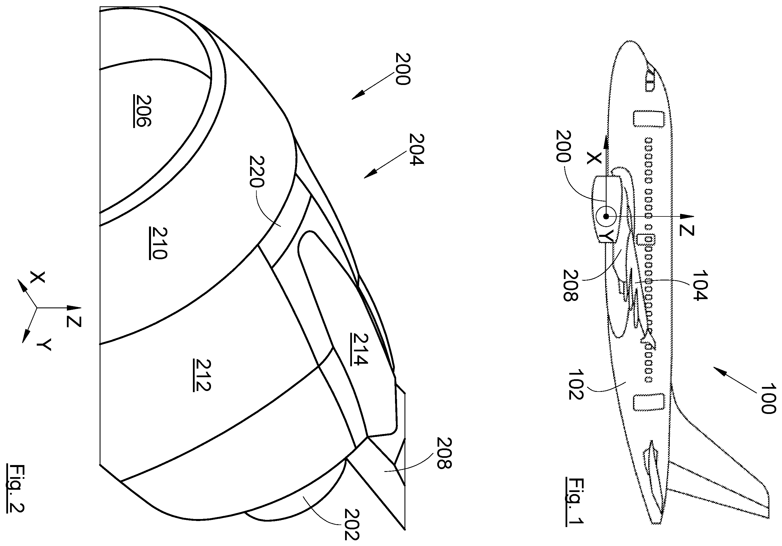 Patent US11814184 Figure 1 – Assembly for an aircraft having a pylon and a nacelle comprising a visor fitted with tensioning systems and centering systems