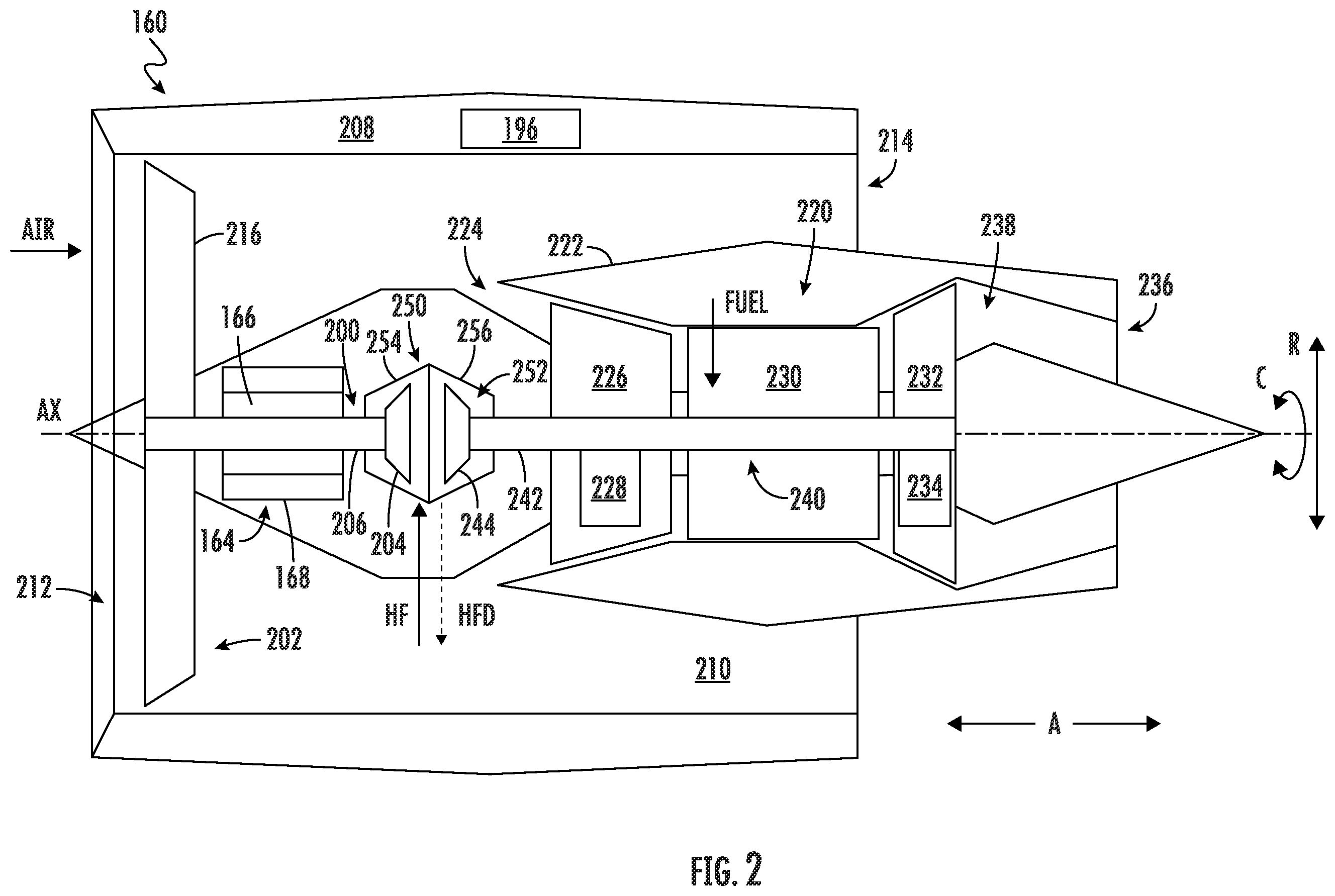 Patent US11814187 Figure 2 – Hybrid electric propulsor equipped with a hydraulic coupling