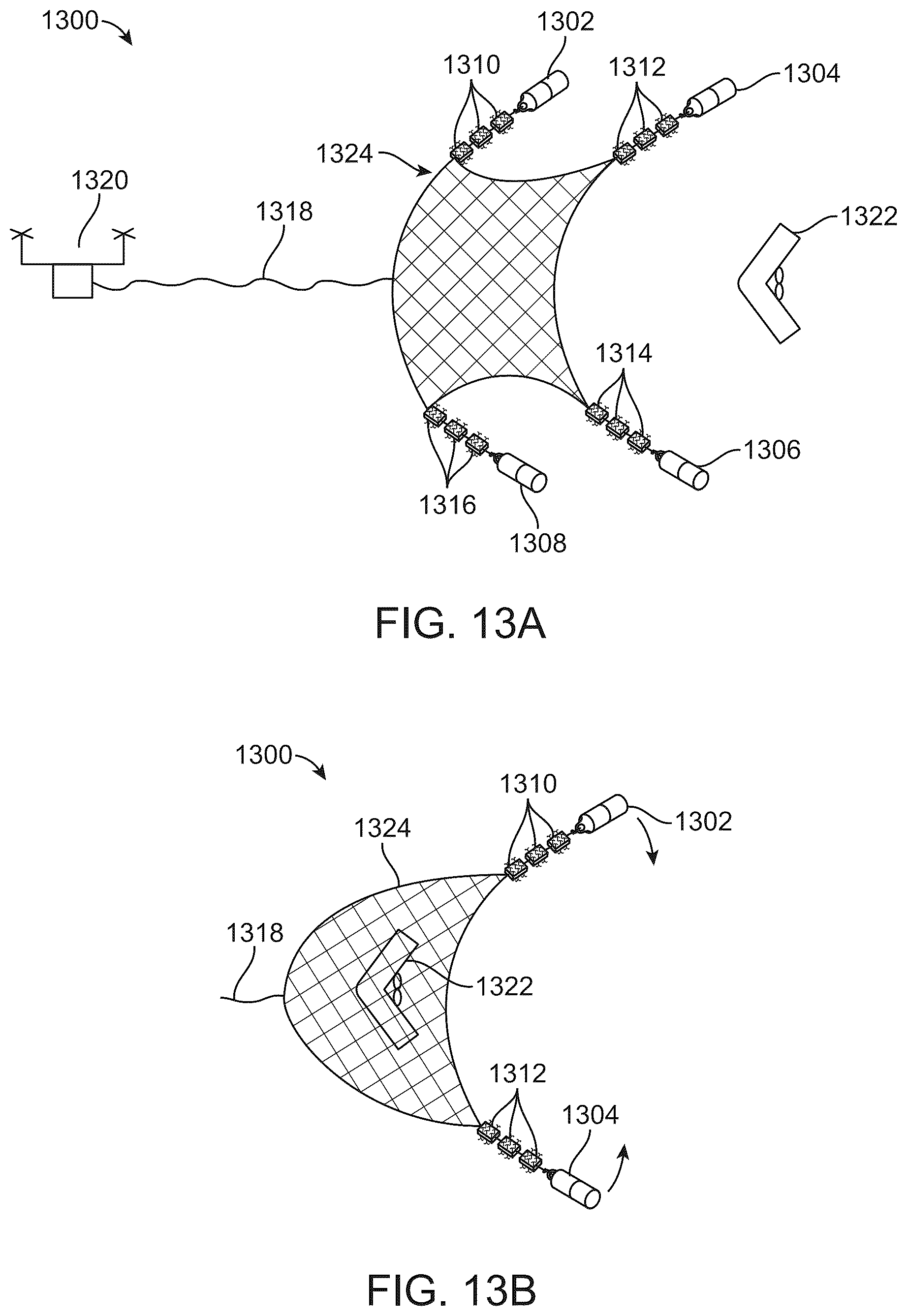 Patent US11814190 Figure 13 – System and method of providing a projectile module having a net with a drawstring