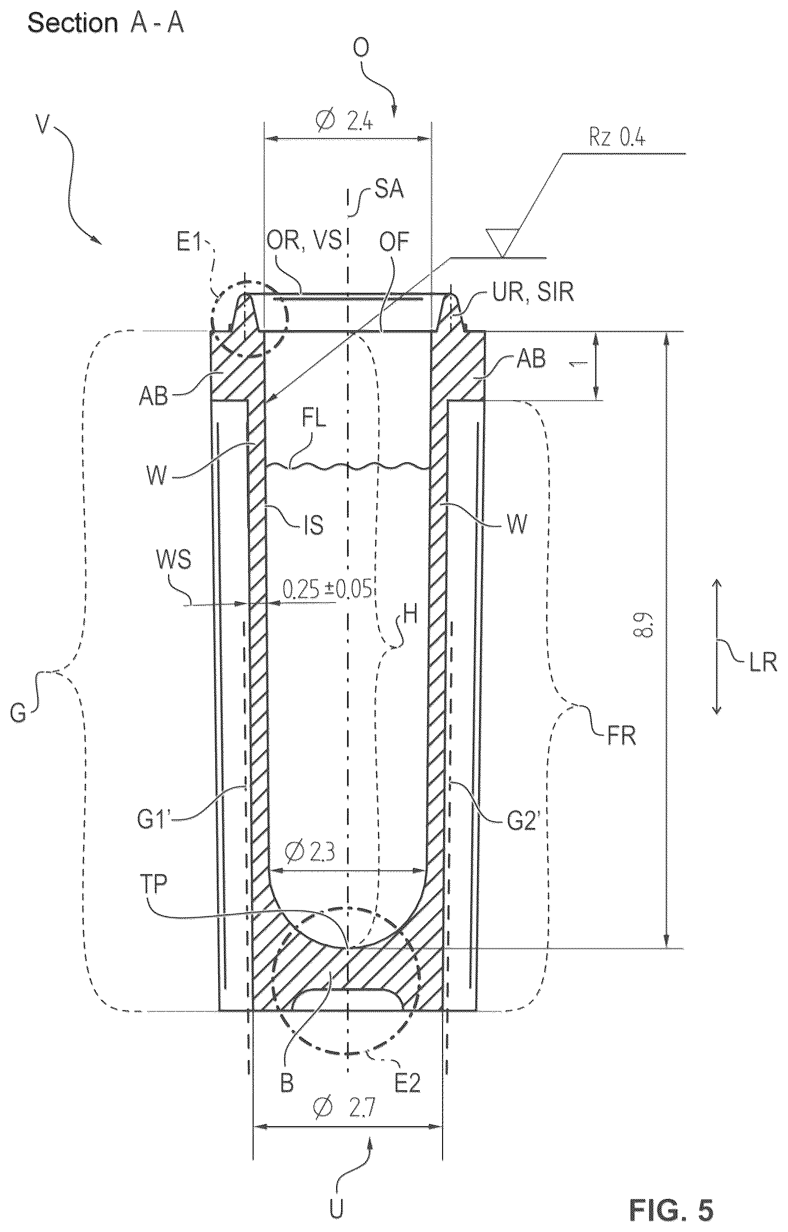 Patent US11814196 Figure 5 – Pressure-tight storage vessel containing a liquid