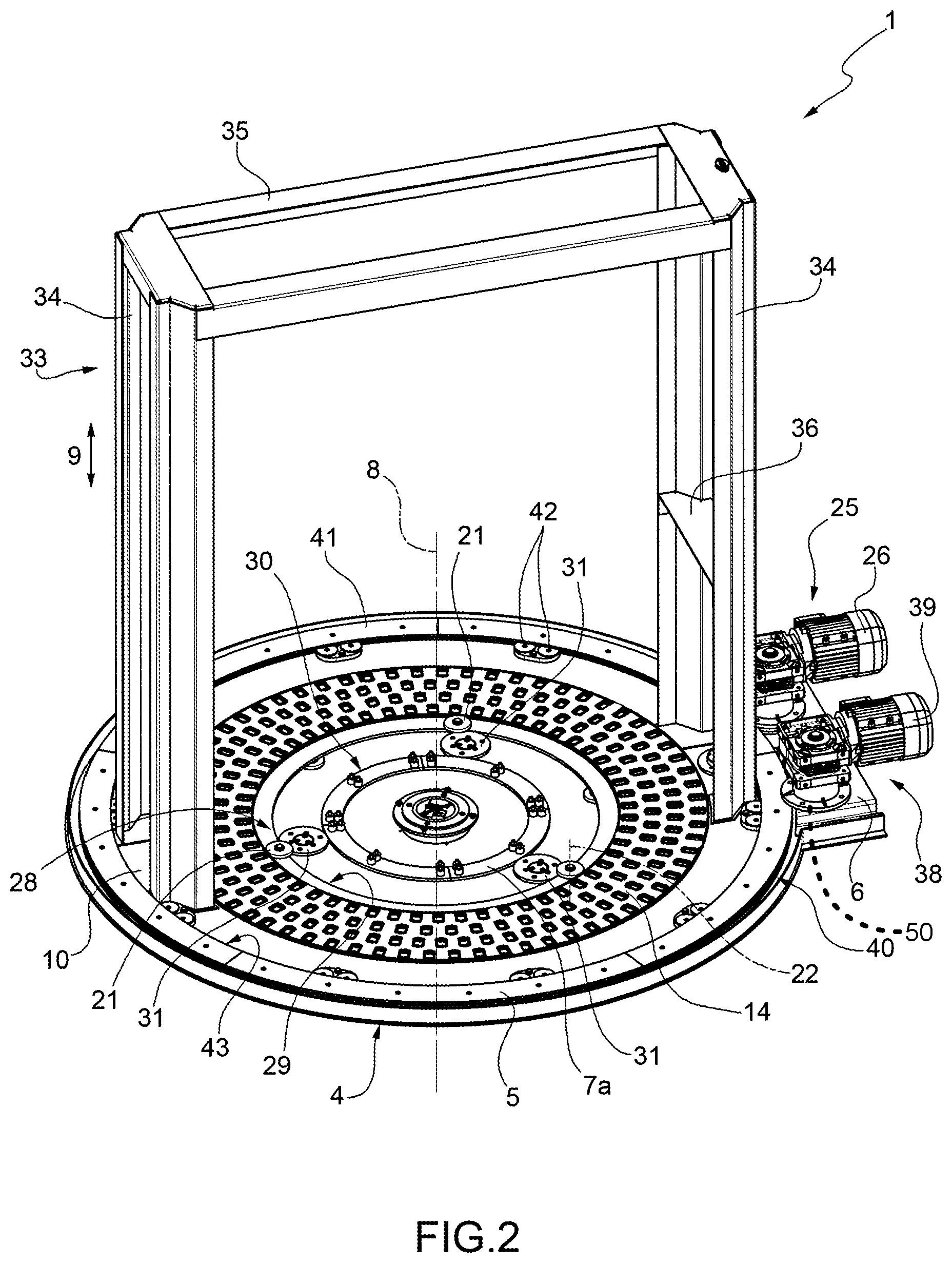Patent US11814197 Figure 2 – Wrapping machine with a rotary platform
