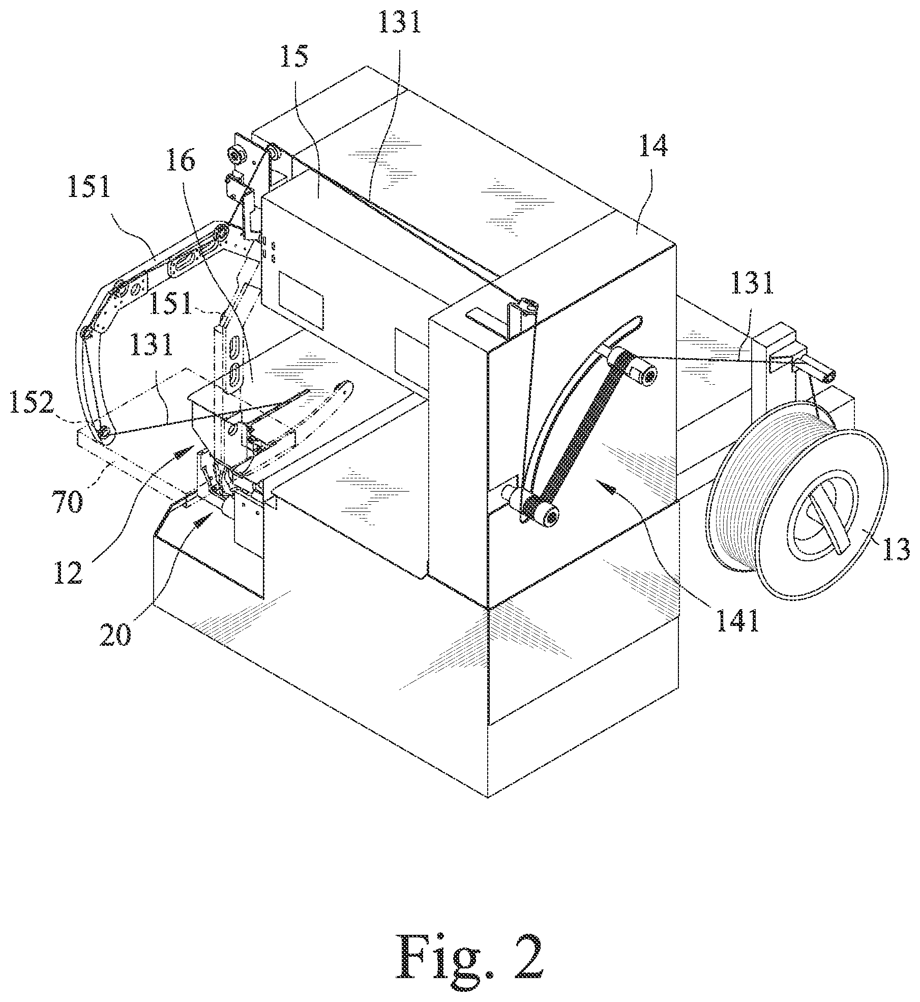 Patent US11814198 Figure 2 – Relaxation device of cardboard strapping machine