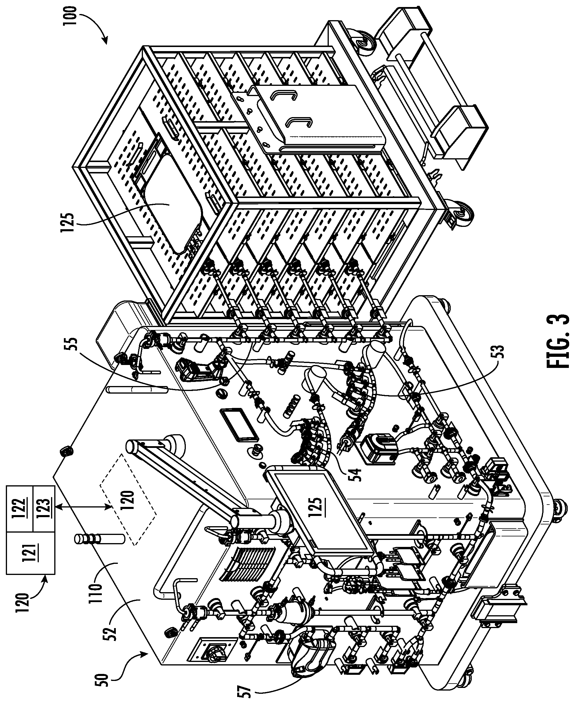 Patent US11814200 Figure 3 – Fluid distribution system with single use manifold assembly for scaled filling