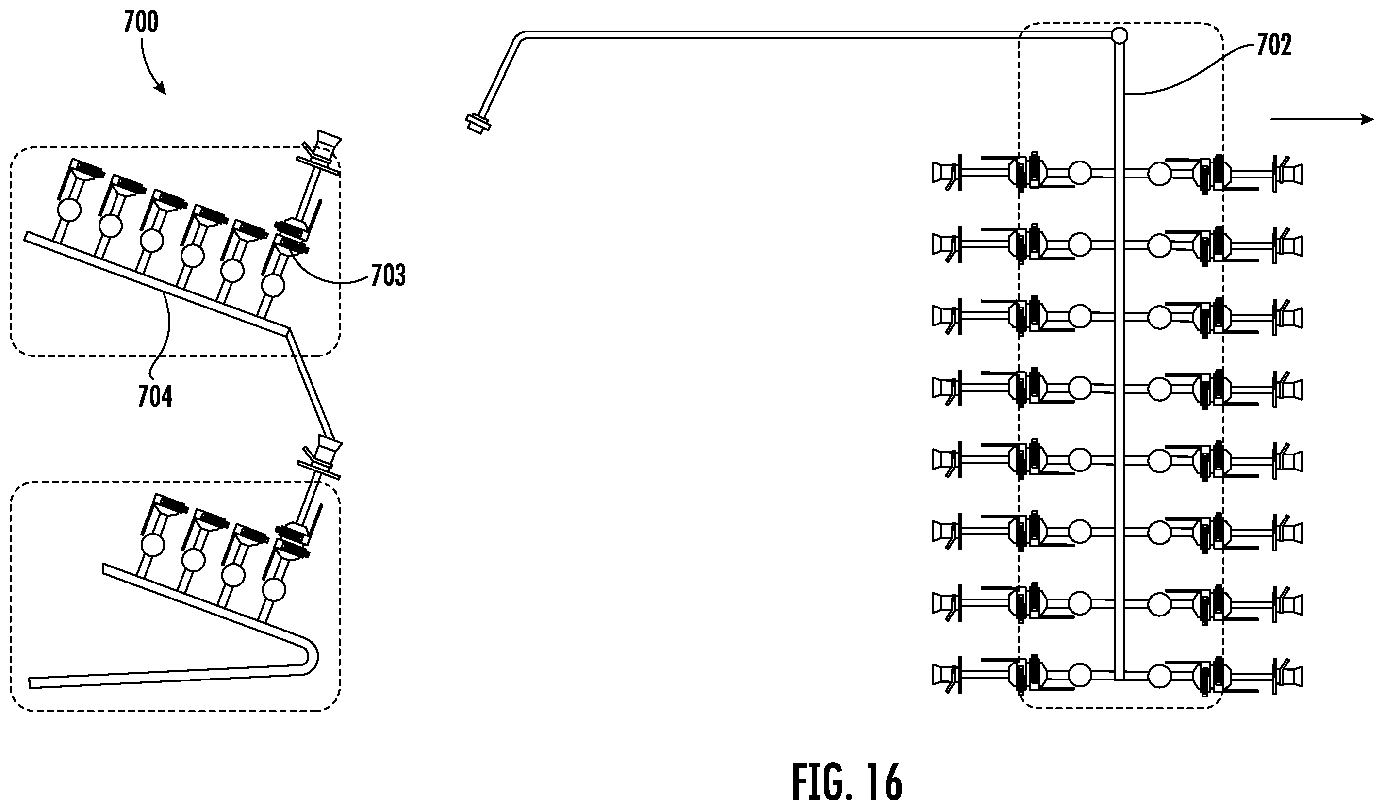 Patent US11814200 Figure 16 – Fluid distribution system with single use manifold assembly for scaled filling
