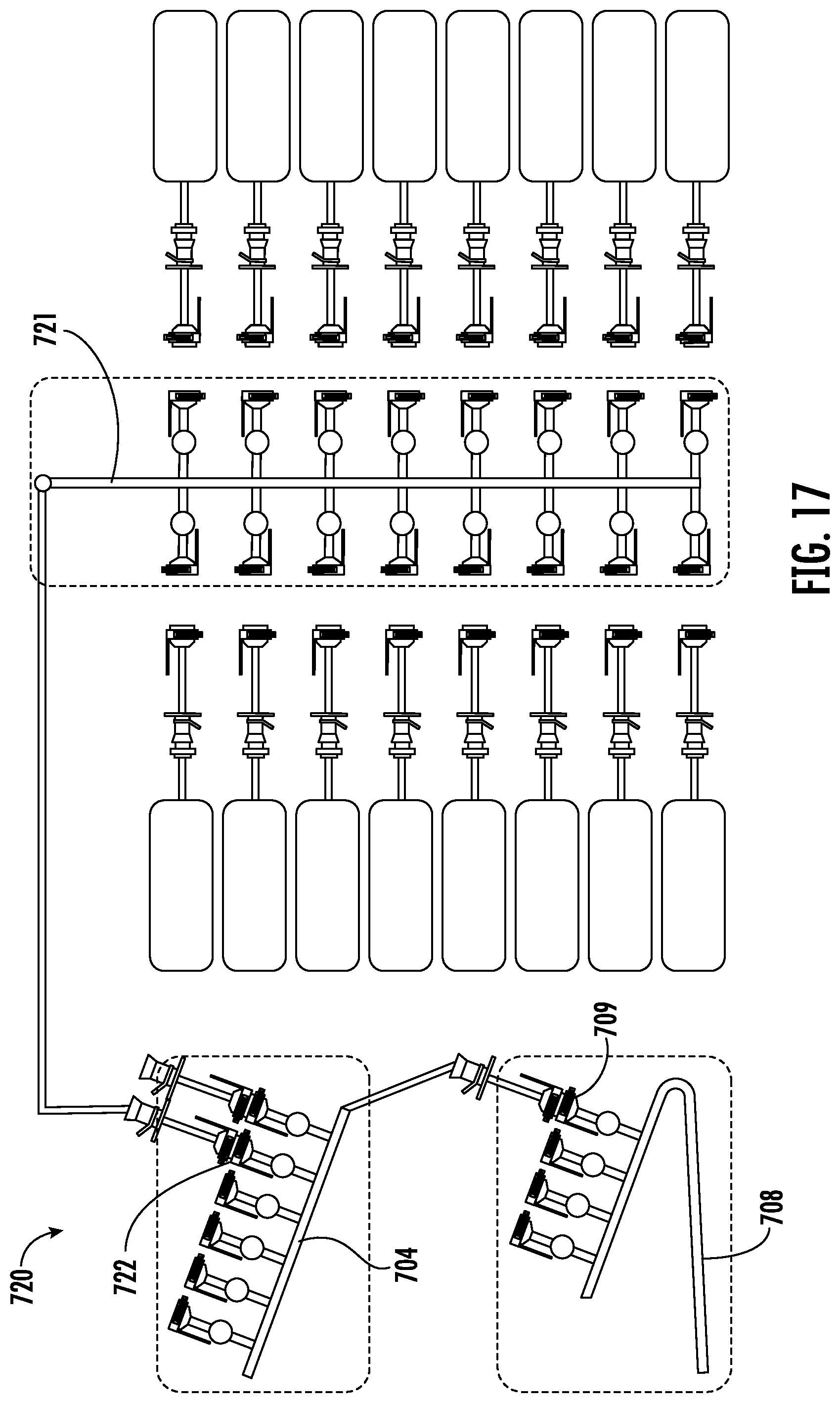 Patent US11814200 Figure 17 – Fluid distribution system with single use manifold assembly for scaled filling