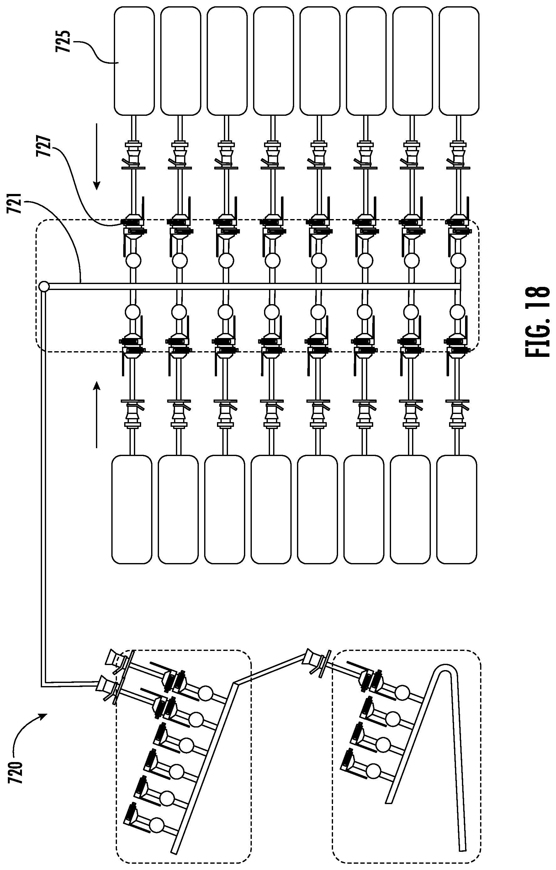 Patent US11814200 Figure 18 – Fluid distribution system with single use manifold assembly for scaled filling