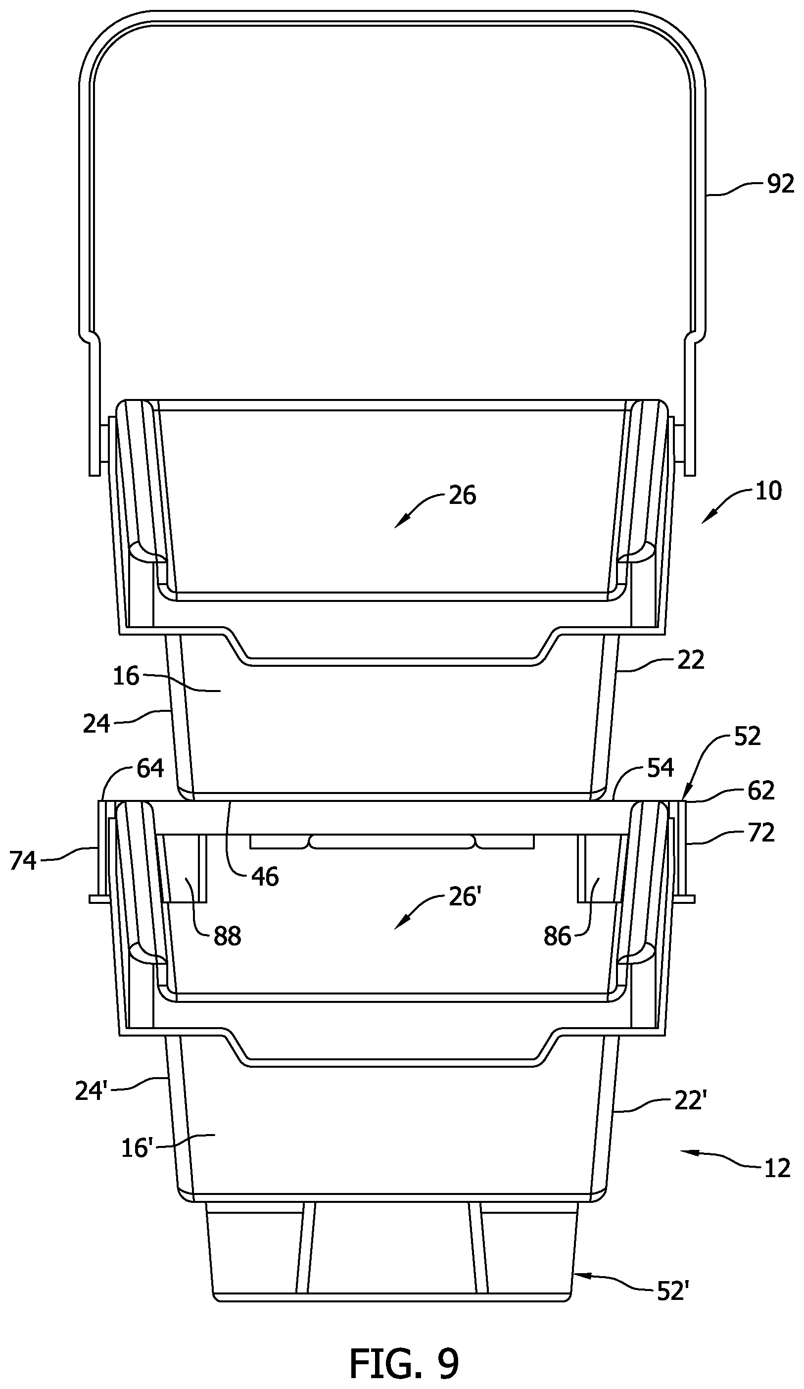 Patent US11814213 Figure 8 – Storage apparatus having stackable nested bins