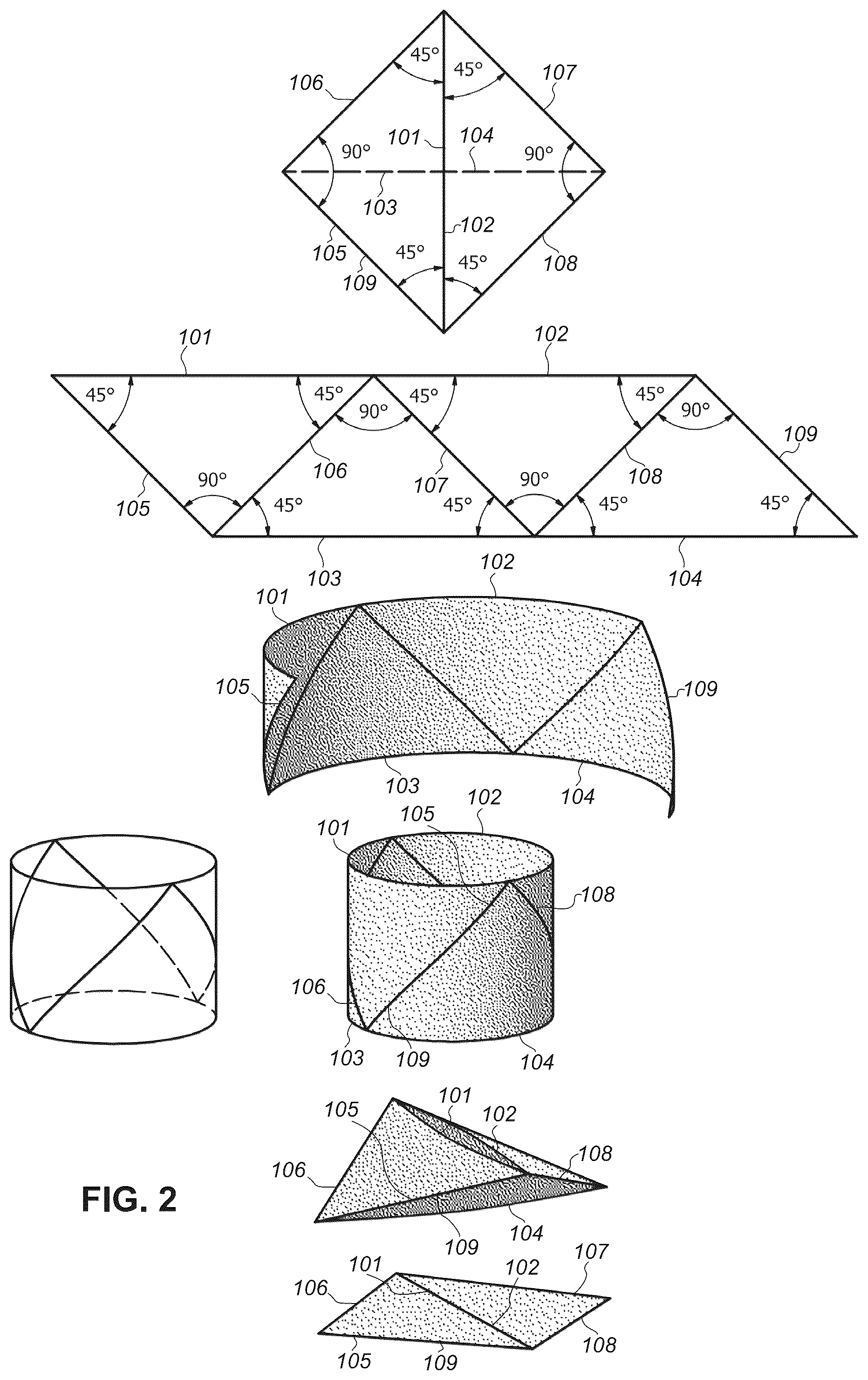 Patent US11814214 Figure 2 – Collapsible article comprising combinations and multiplications of foldable sections