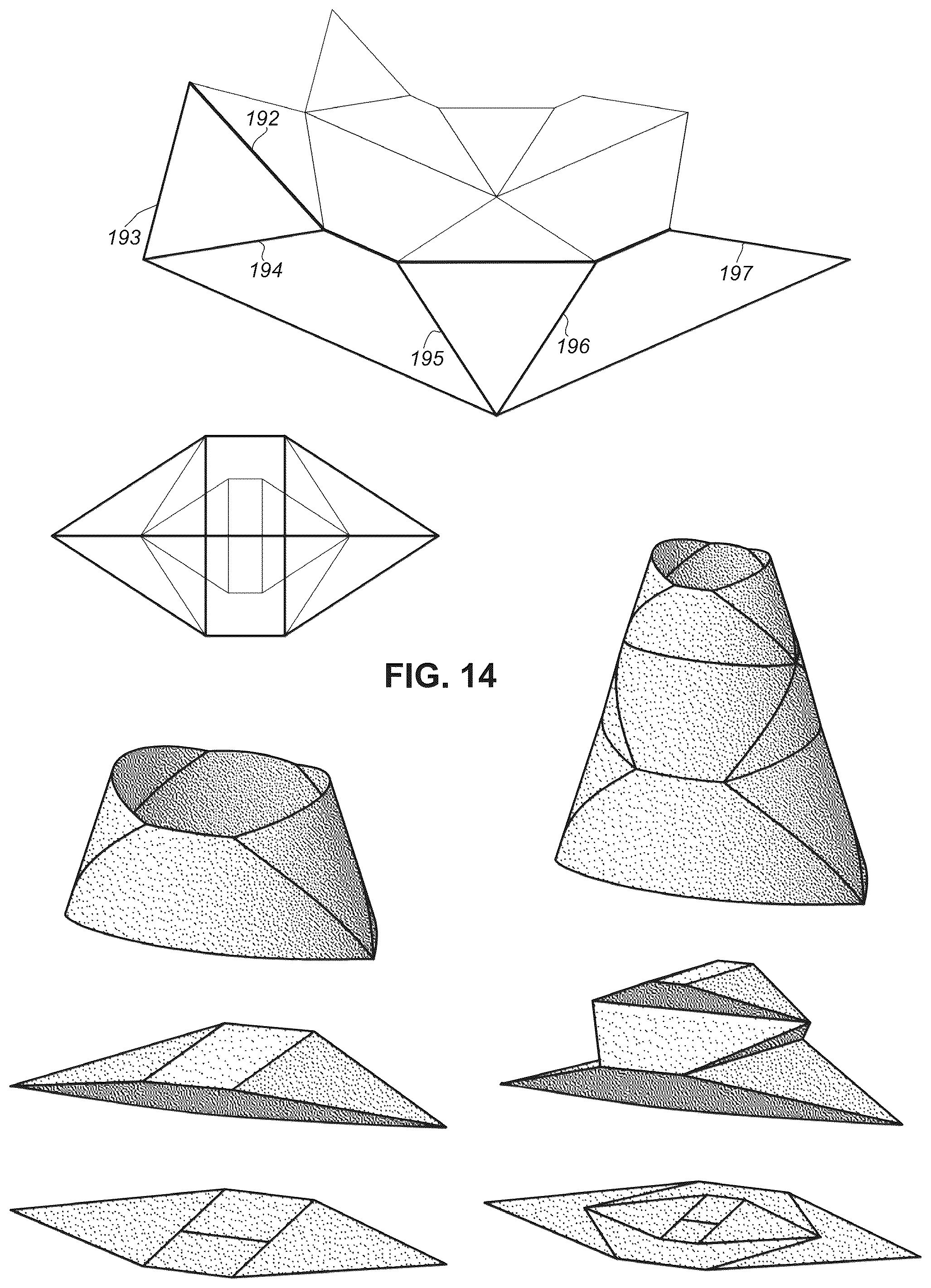 Patent US11814214 Figure 12 – Collapsible article comprising combinations and multiplications of foldable sections