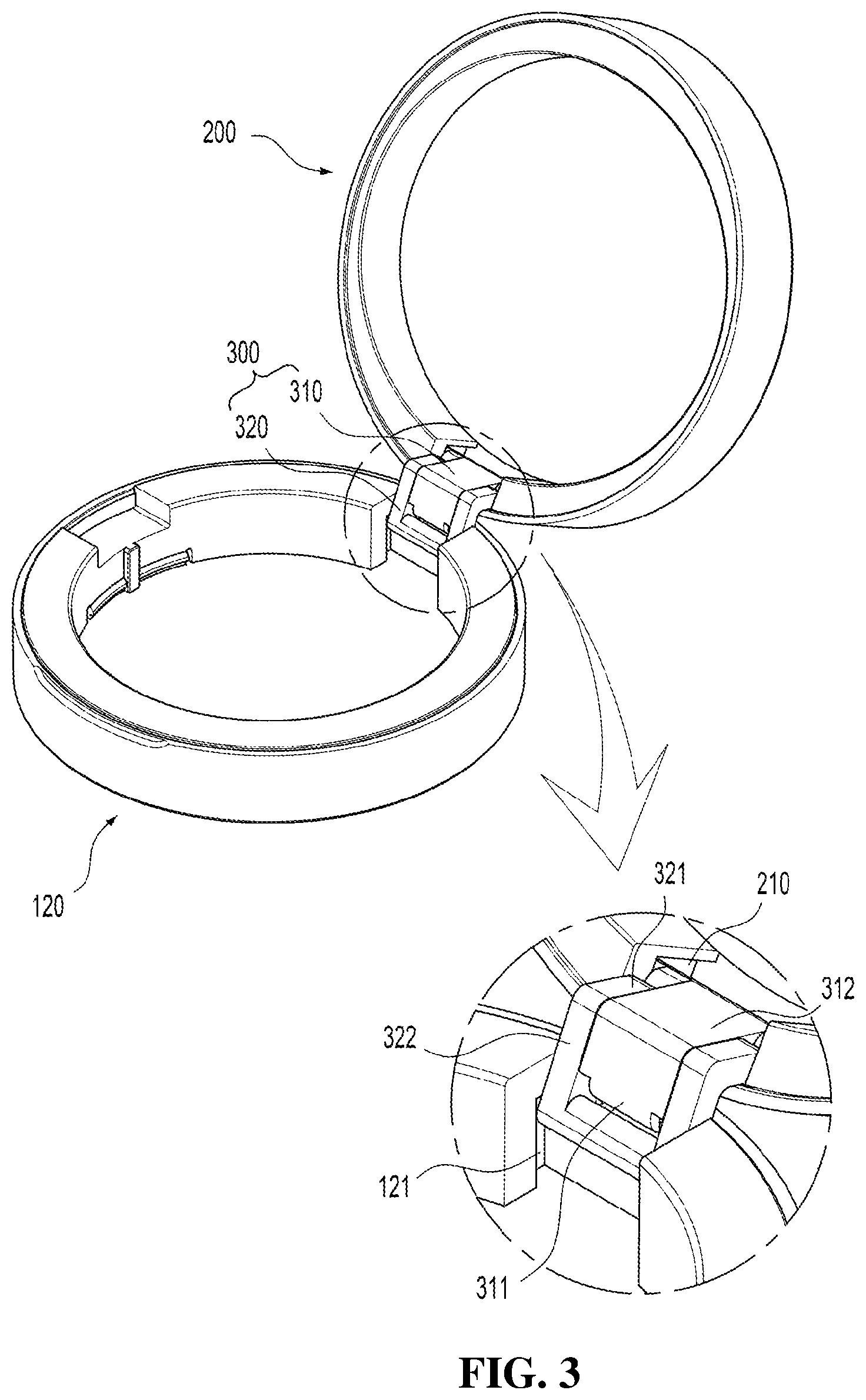Patent US11814216 Figure 3 – Container whose hinge part is hidden from outside