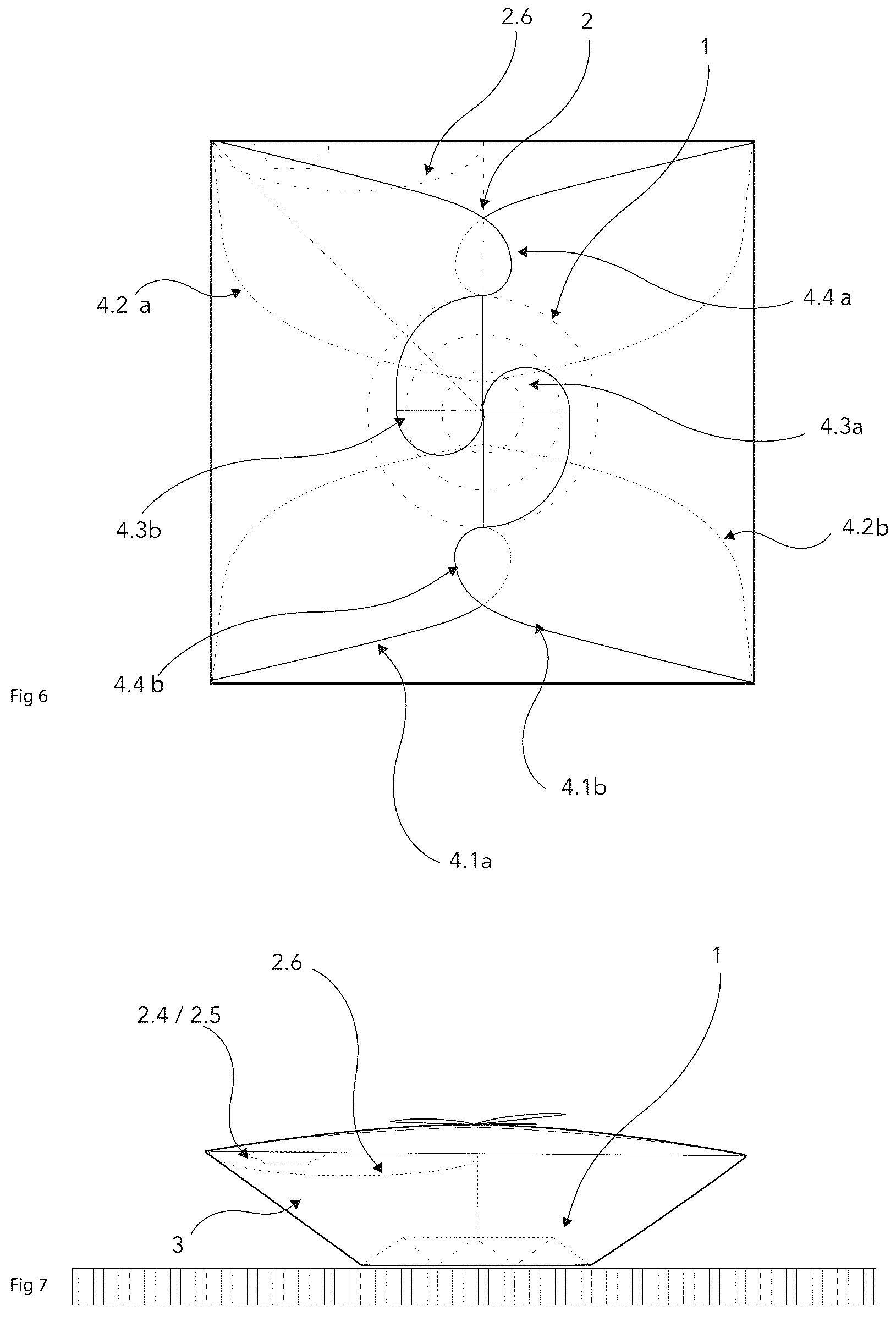Patent US11814220 Figure 4 – Square liquids retaining bowl-type folded container