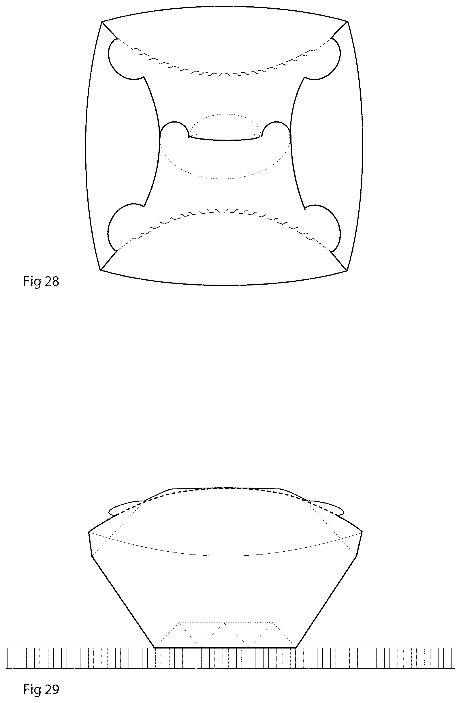 Patent US11814220 Figure 16 – Square liquids retaining bowl-type folded container