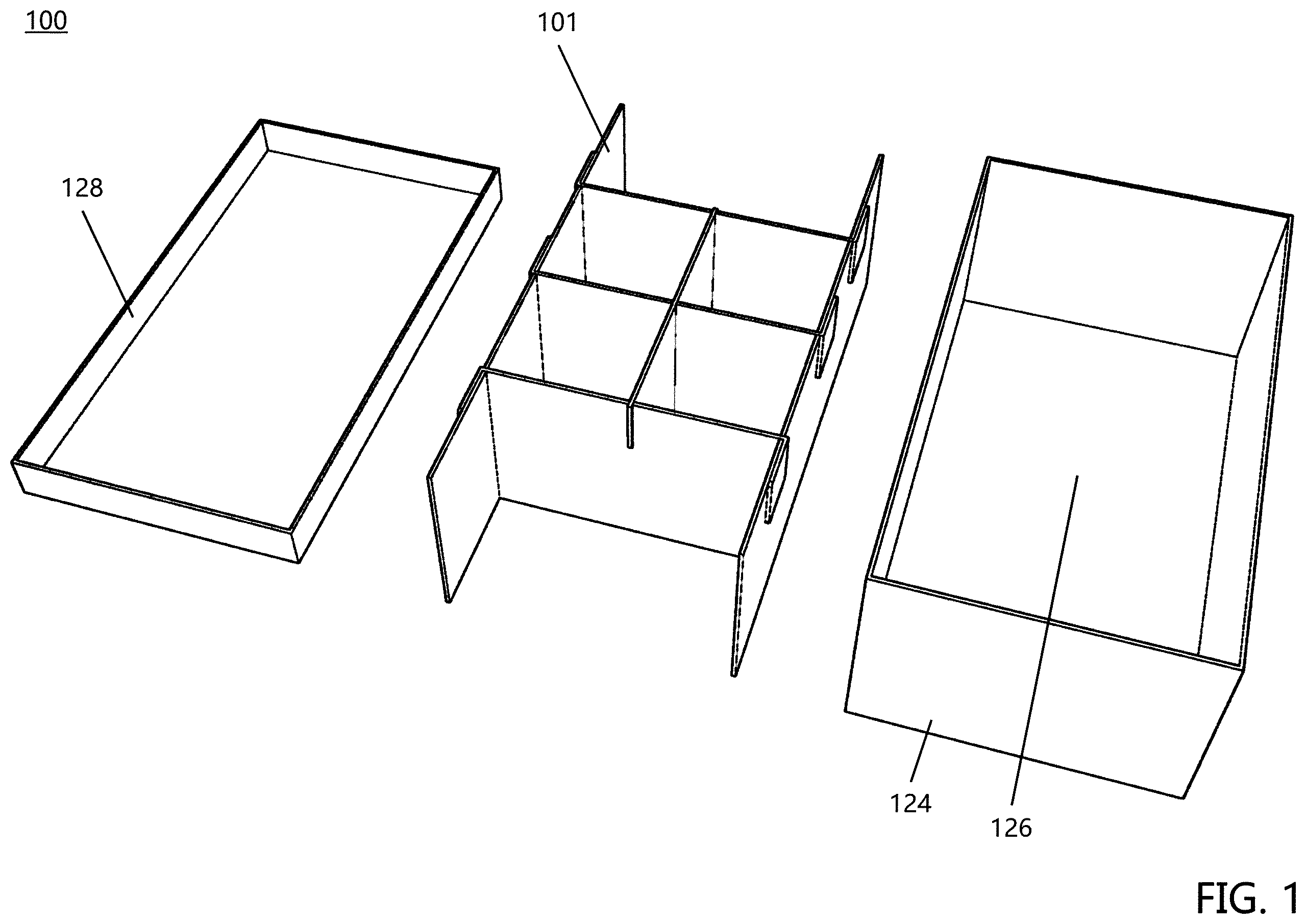 Patent US11814222 Figure 1 – Box divider system