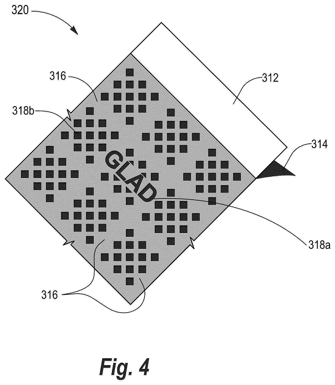 Patent US11814225 Figure 3 – Multi-film thermoplastic structures having visually-distinct contact areas arranged in text and methods of making the same