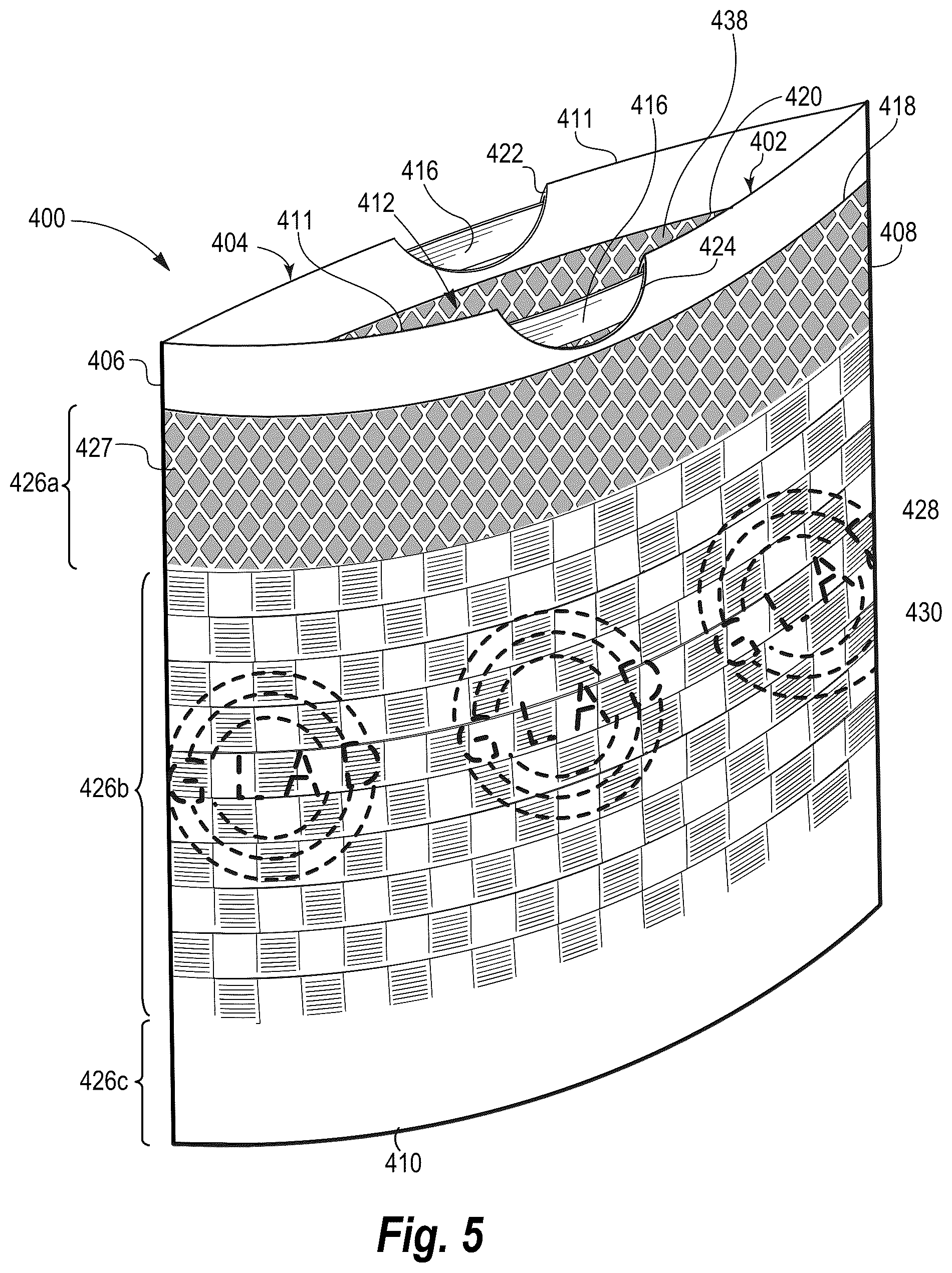 Patent US11814225 Figure 4 – Multi-film thermoplastic structures having visually-distinct contact areas arranged in text and methods of making the same