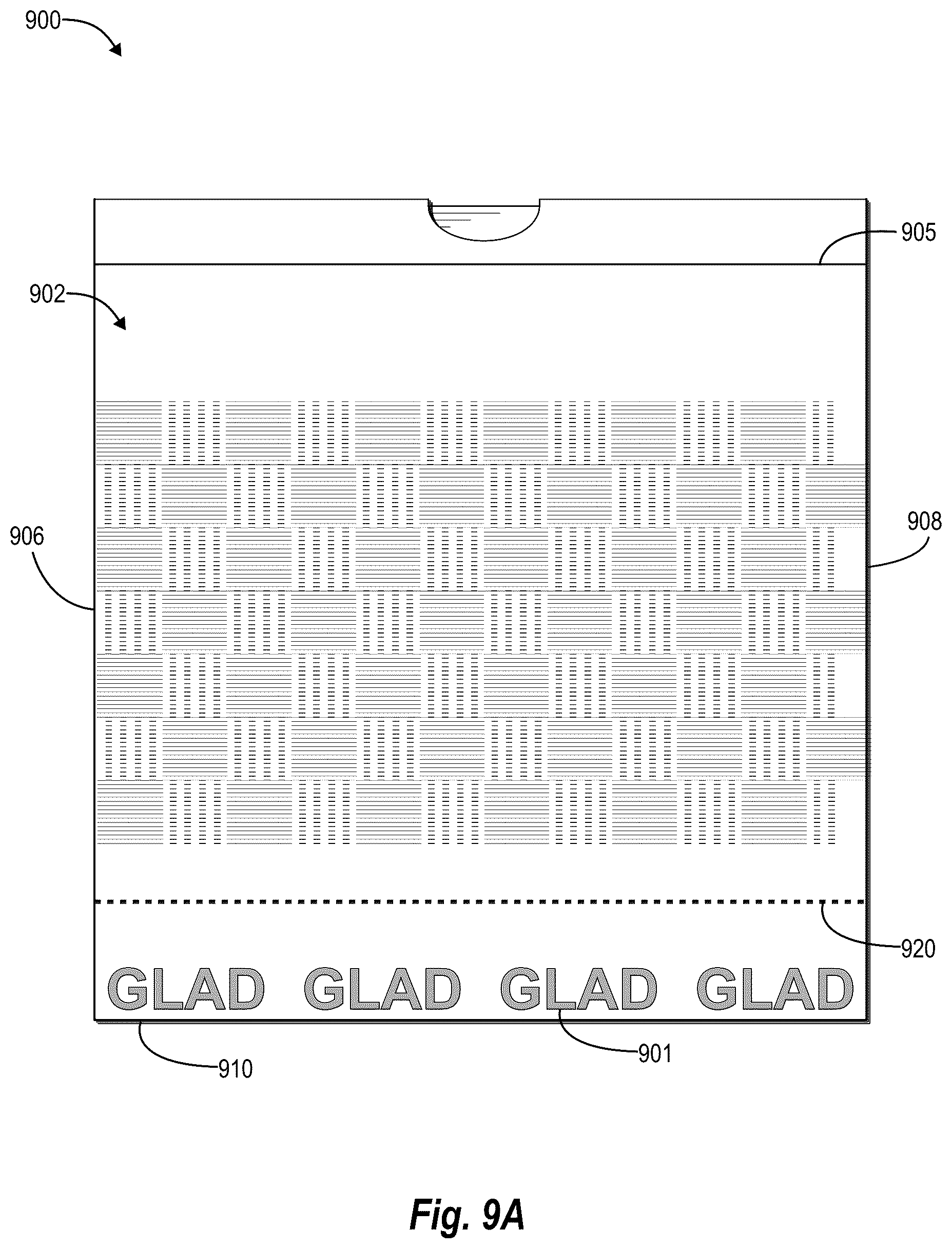Patent US11814225 Figure 10 – Multi-film thermoplastic structures having visually-distinct contact areas arranged in text and methods of making the same
