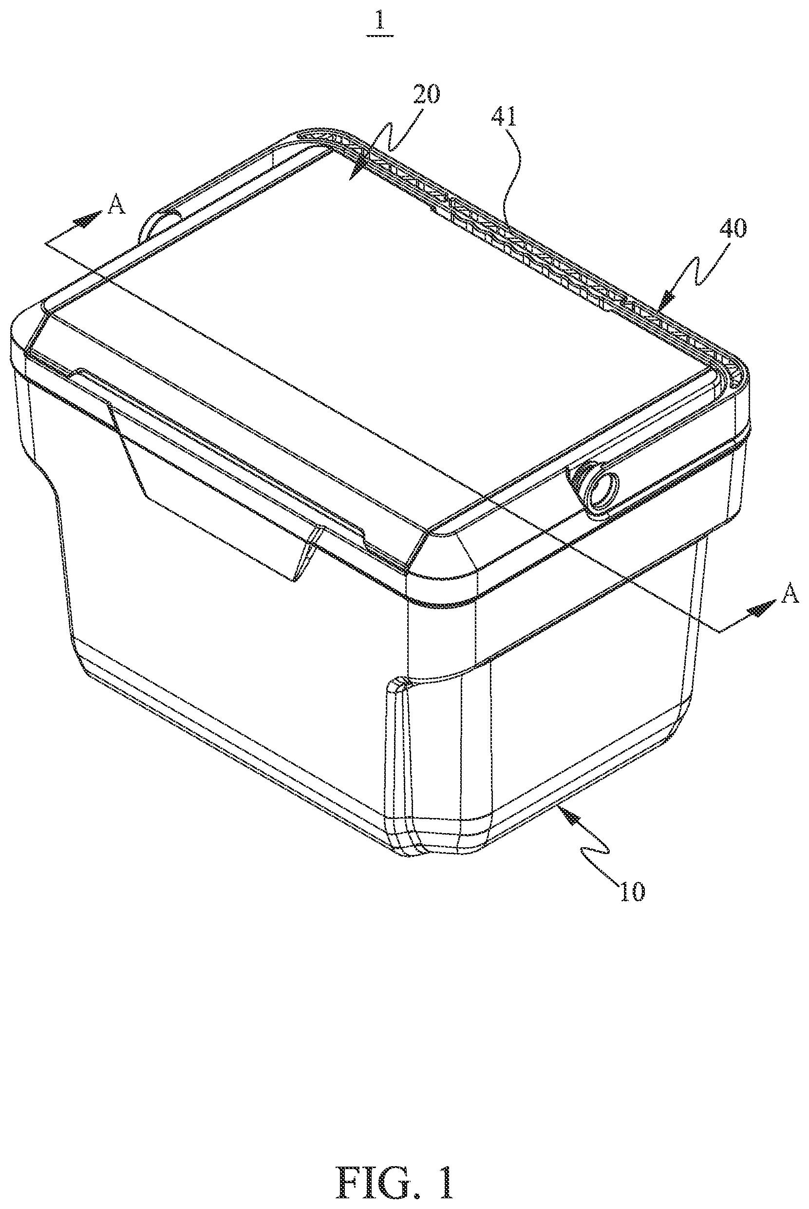 Patent US11814234 — Snap-fit cooler box — Figure 1