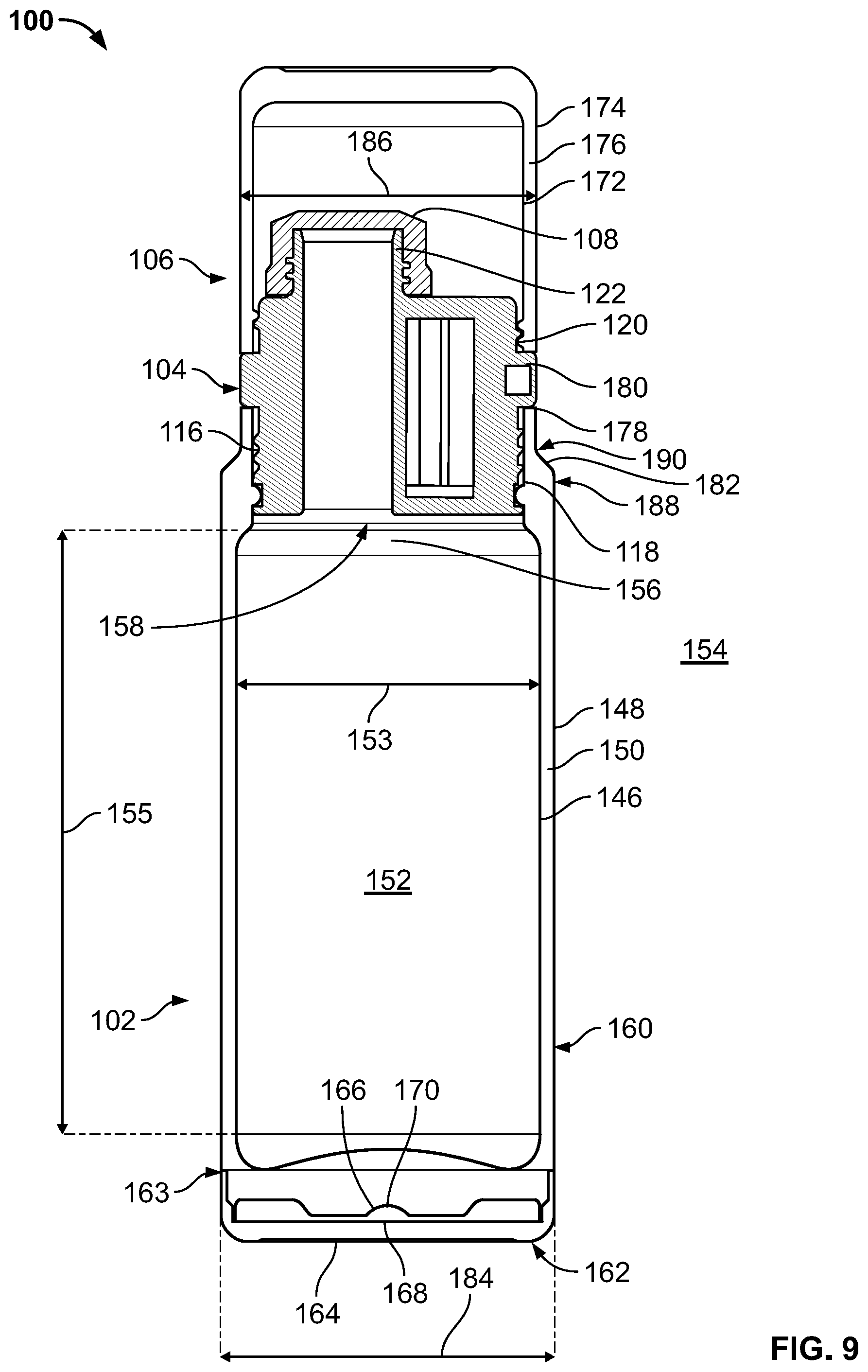Patent US11814235 Figure 9 – Container and method of forming a container