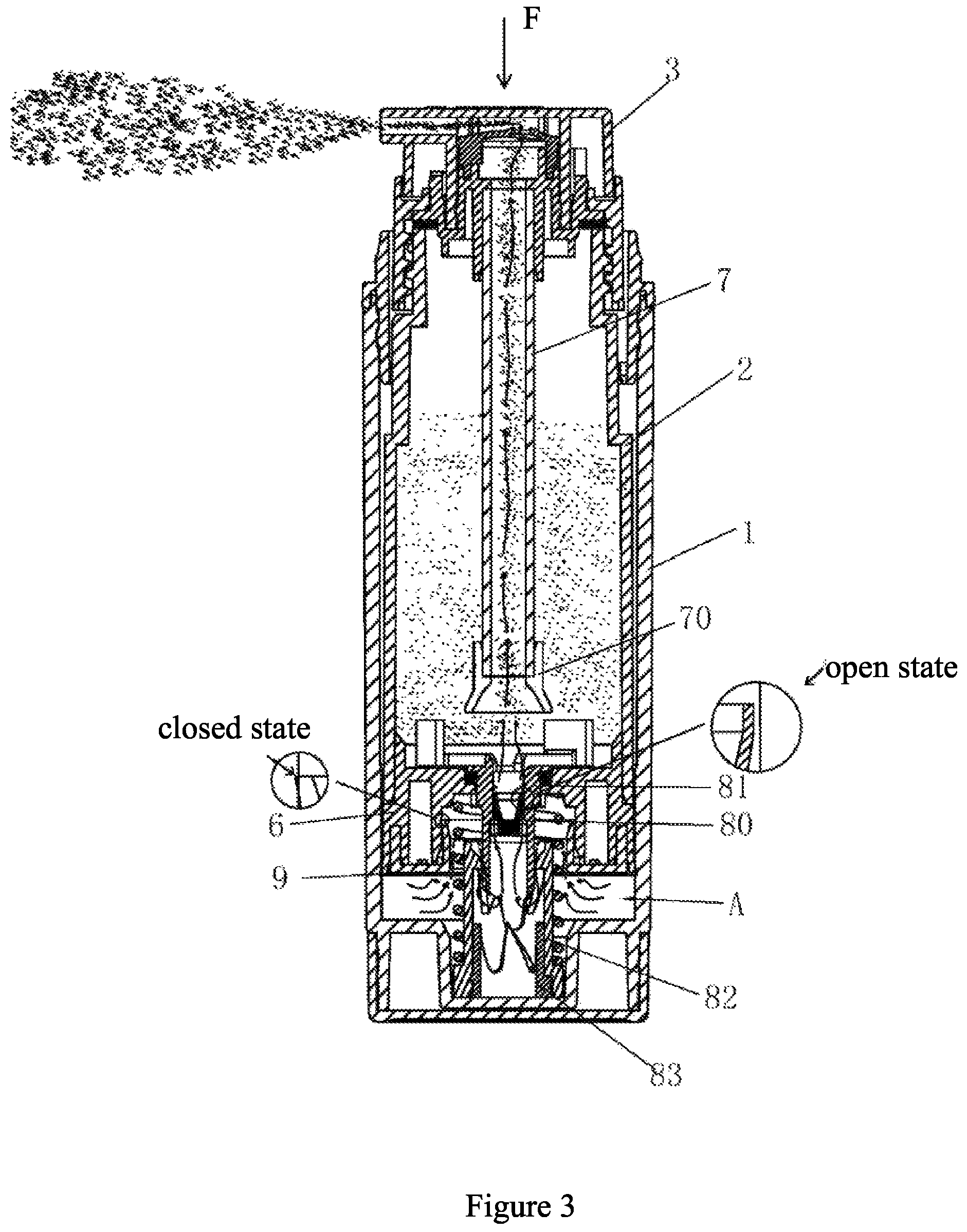 Patent US11814238 Figure 3 – Dry powder spray bottle