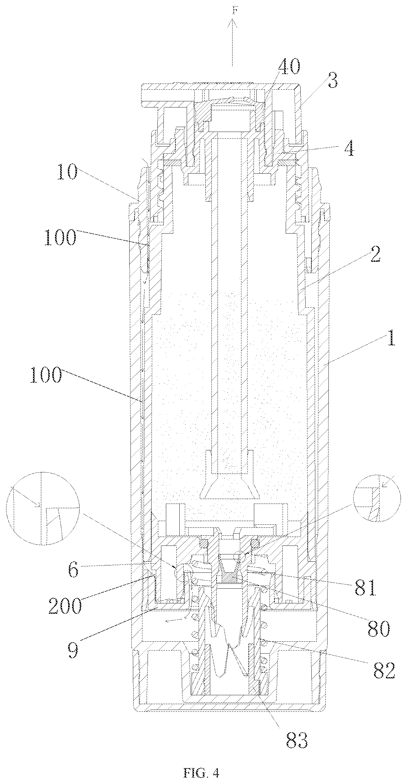 Patent US11814238 Figure 4 – Dry powder spray bottle