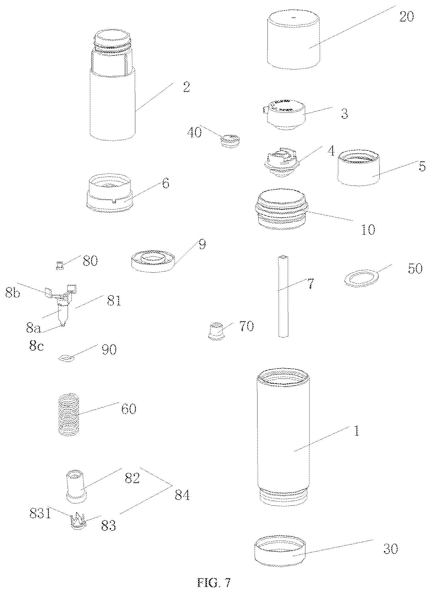 Patent US11814238 Figure 7 – Dry powder spray bottle